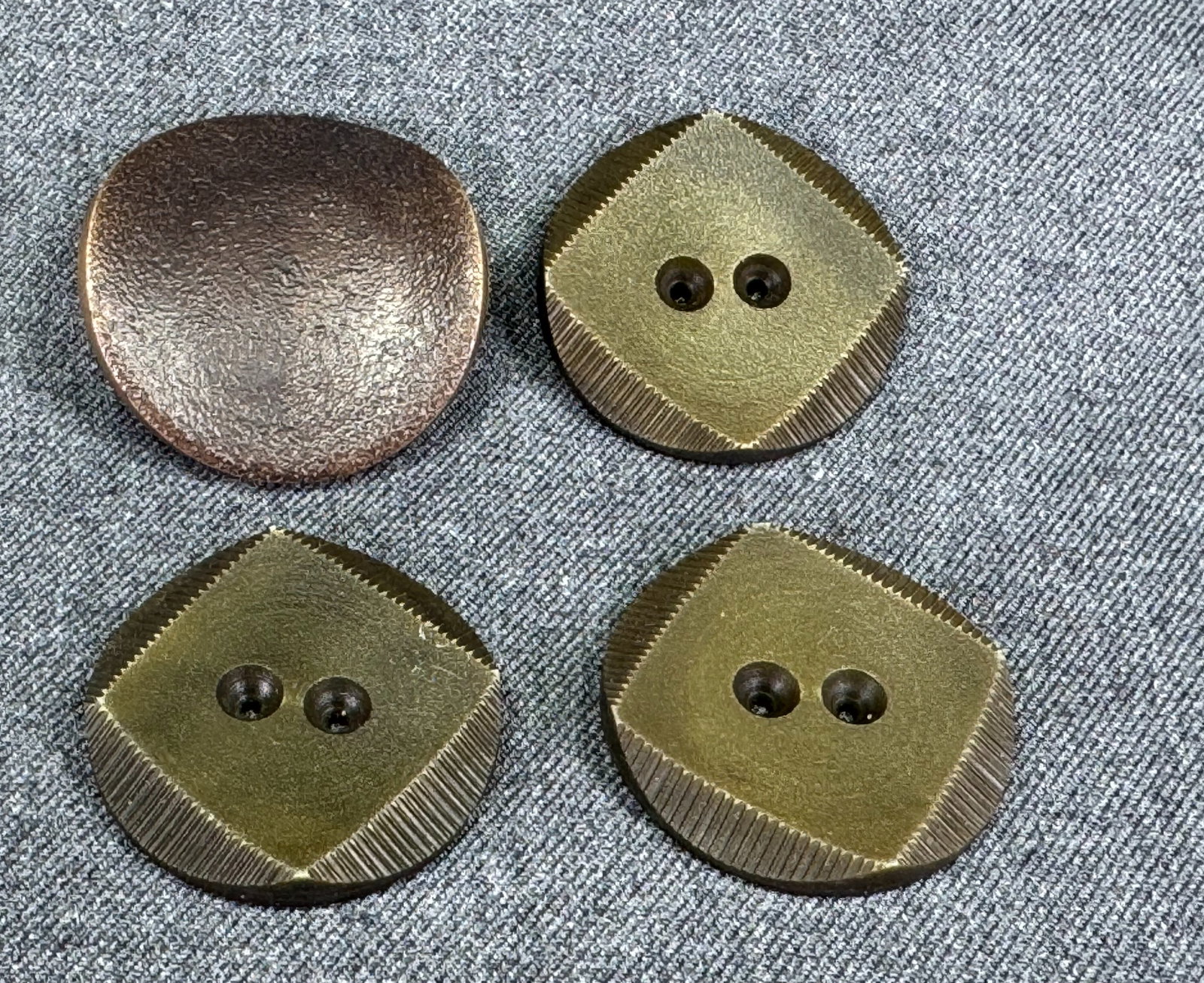 Vintage brownish galalith & celluloid buttons. Lot of 4: IN HOUSE FLAT SHIPPING & HANDLING COST WITHIN ALL THE U.S. : $7 To bypass LiveShipping, and use our In-House shipping service for $7 or shipping combined for multiple lots, please select “Arrange Yo