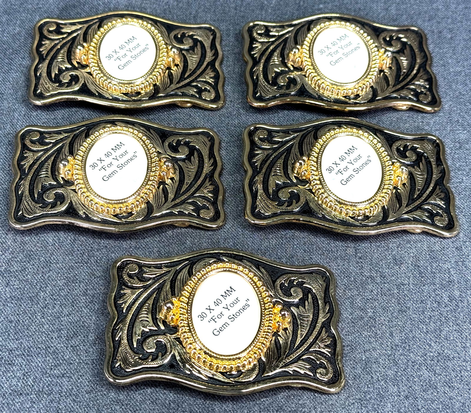 Vintage Western black paint goldtone metal insert your gem stone heavy belt buckle. Lot of 5: IN HOUSE FLAT SHIPPING & HANDLING COST WITHIN ALL THE U.S. : $12 To bypass LiveShipping, and use our In-House shipping service for $12 or shipping combined for multiple lots, please select “Arrange