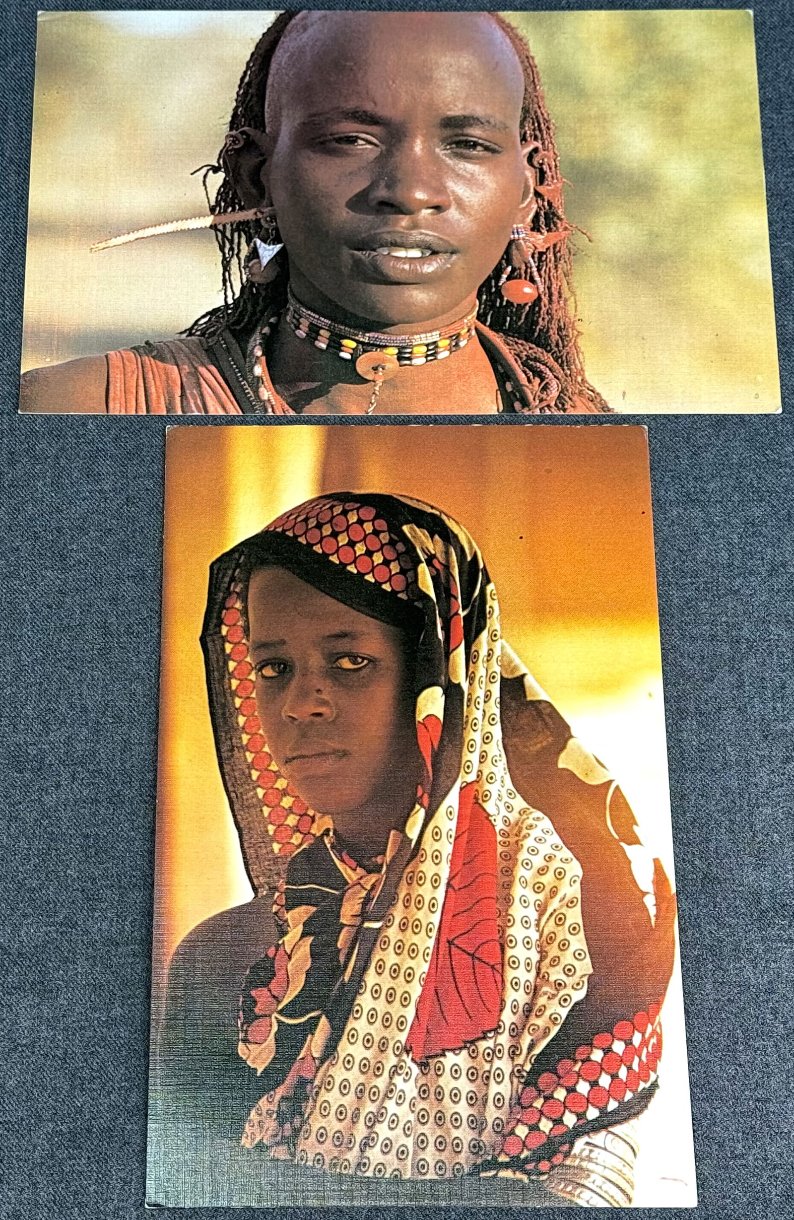 Vintage 70s African Postcards. M+P Africana Maasai Moran and Swahili Girl by John Eames. Lot of 2 .: IN HOUSE FLAT SHIPPING & HANDLING COST WITHIN ALL THE U.S. : $7 To bypass LiveShipping, and use our In-House shipping service for $7 or shipping combined for multiple lots, please select “Arrange Yo