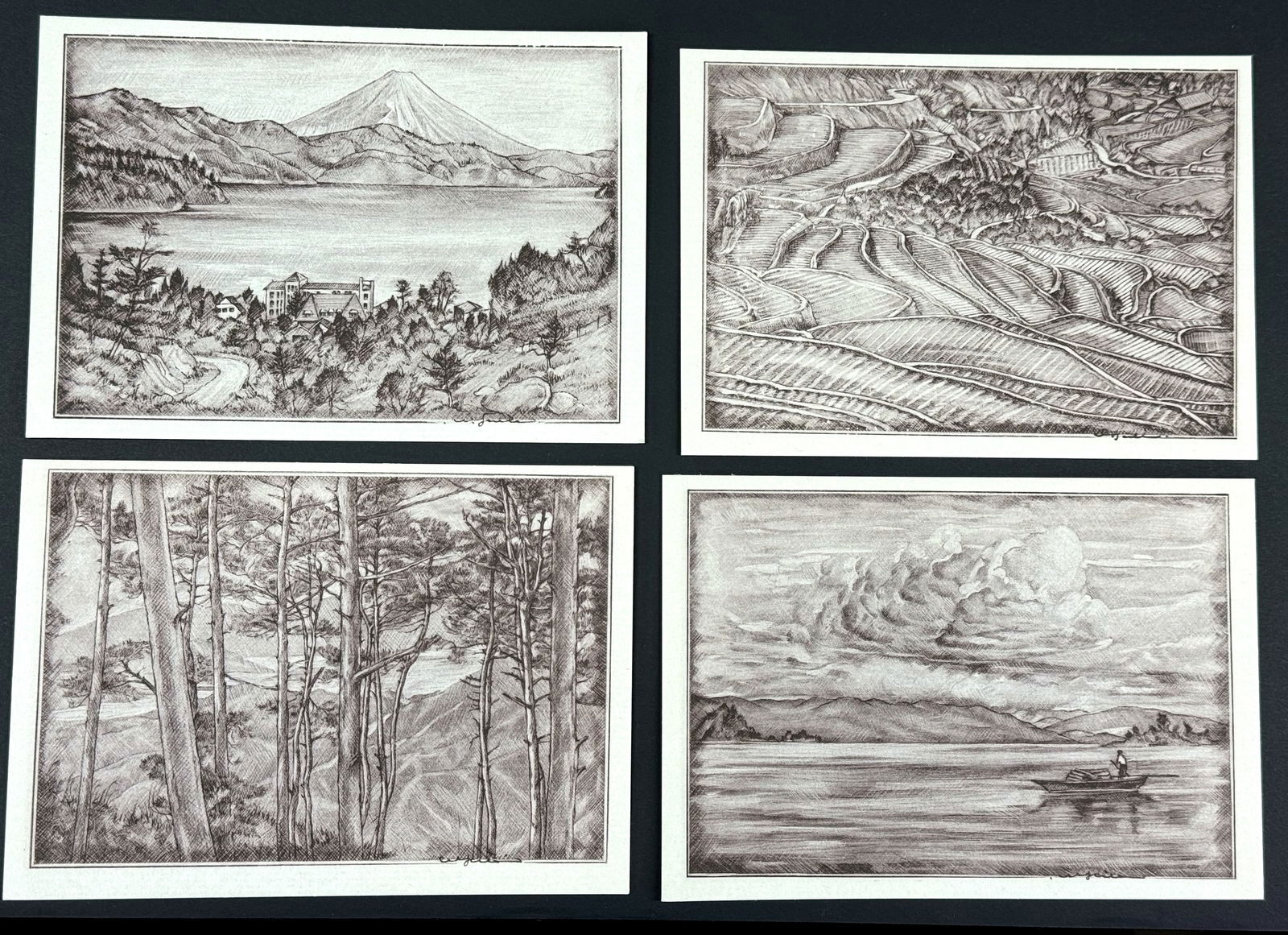 Vintage Japanese 50's Willy Seiler Art Postcards. Rice Paddies,Hakkone,Thunder Clouds,Pine Trees: IN HOUSE FLAT SHIPPING & HANDLING COST WITHIN ALL THE U.S. : $7 To bypass LiveShipping, and use our In-House shipping service for $7 or shipping combined for multiple lots, please select “Arrange Yo