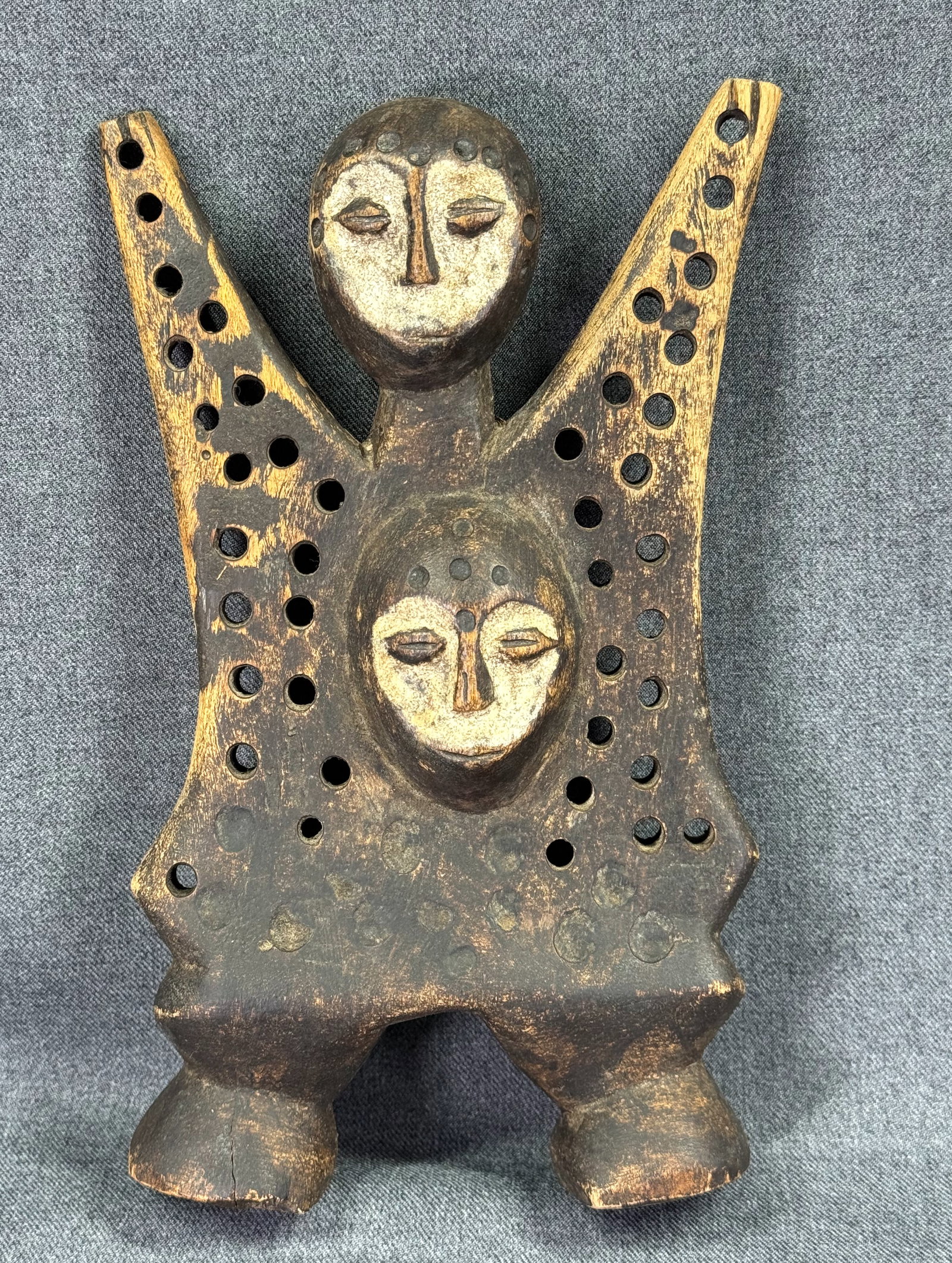 African Lega DRC Kasangala/Katanda Figure. Front and back with faces decoration. (1 of 14)