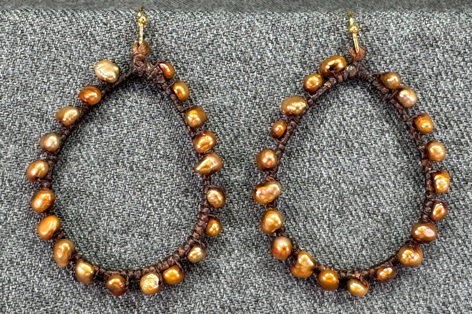 Hand woven brown baroque pearl drop gold-toned hook earrings: IN HOUSE FLAT SHIPPING & HANDLING COST WITHIN ALL THE U.S. : 7 To bypass LiveShipping, and use our In-House shipping service for 7 or shipping combined for multiple lots, please select “Arrange Your