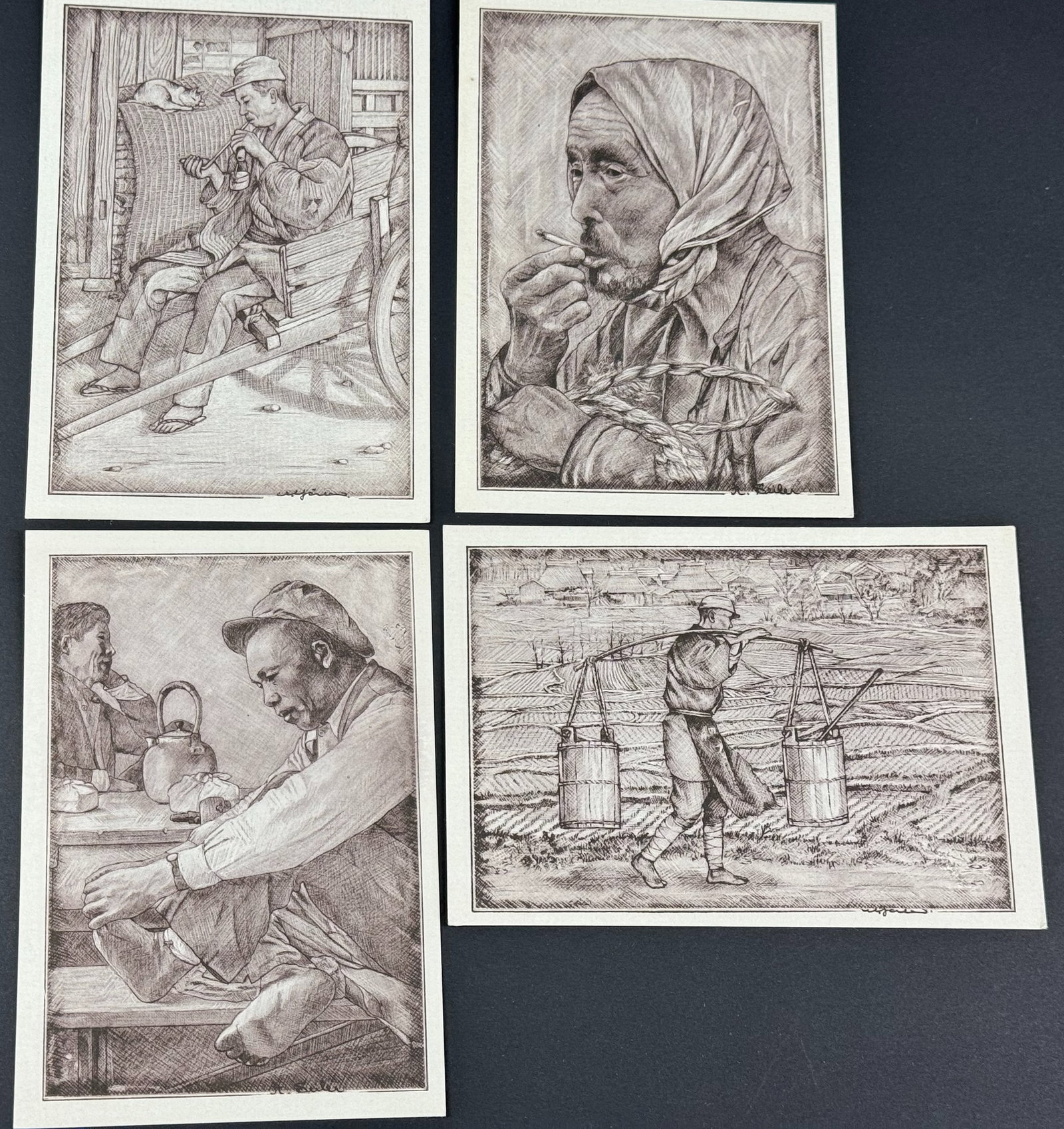 Vintage Japanese 50's Willy Seiler Art Postcards.Pipe Smoker,Relaxing,Lunch Hour,Honey Bucket Man: IN HOUSE FLAT SHIPPING & HANDLING COST WITHIN ALL THE U.S. : 7 To bypass LiveShipping, and use our In-House shipping service for 7 or shipping combined for multiple lots, please select “Arrange Your