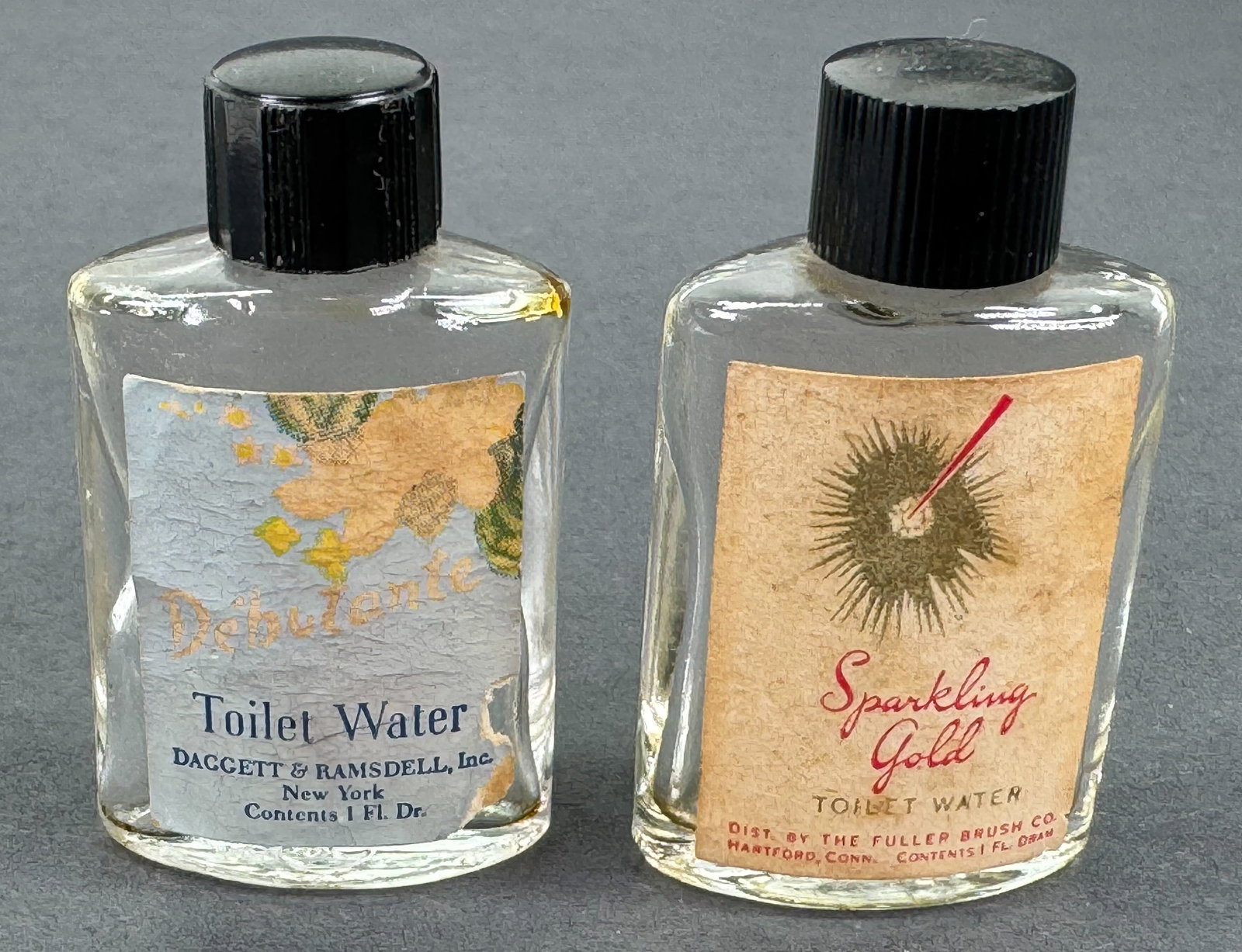 Vintage Debutante & Sparkling Gold Toilet Water miniature perfume bottles.: IN HOUSE FLAT SHIPPING & HANDLING COST WITHIN ALL THE U.S. : 7 To bypass LiveShipping, and use our In-House shipping service for 7 or shipping combined for multiple lots, please select “Arrange Your