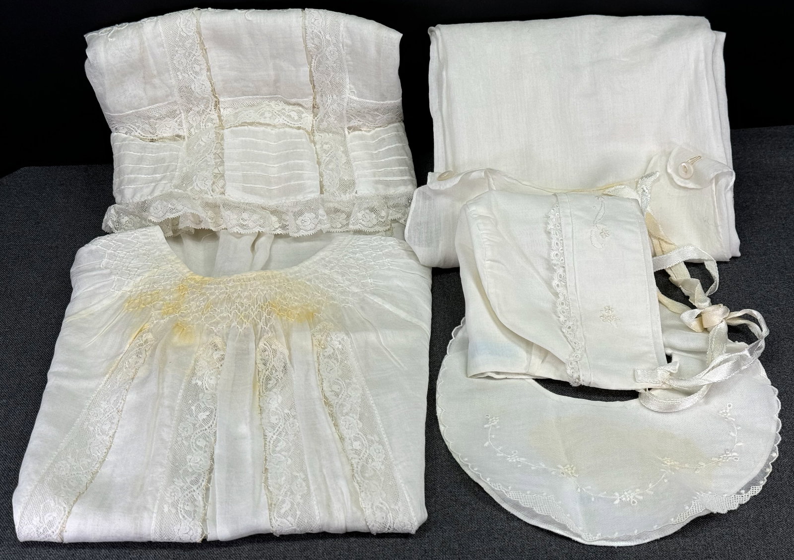 Vintage Baby Christening Baptism lace dress, slip, Marshall Fields Madeira bonnet & N Krauskopf bib (1 of 20)
