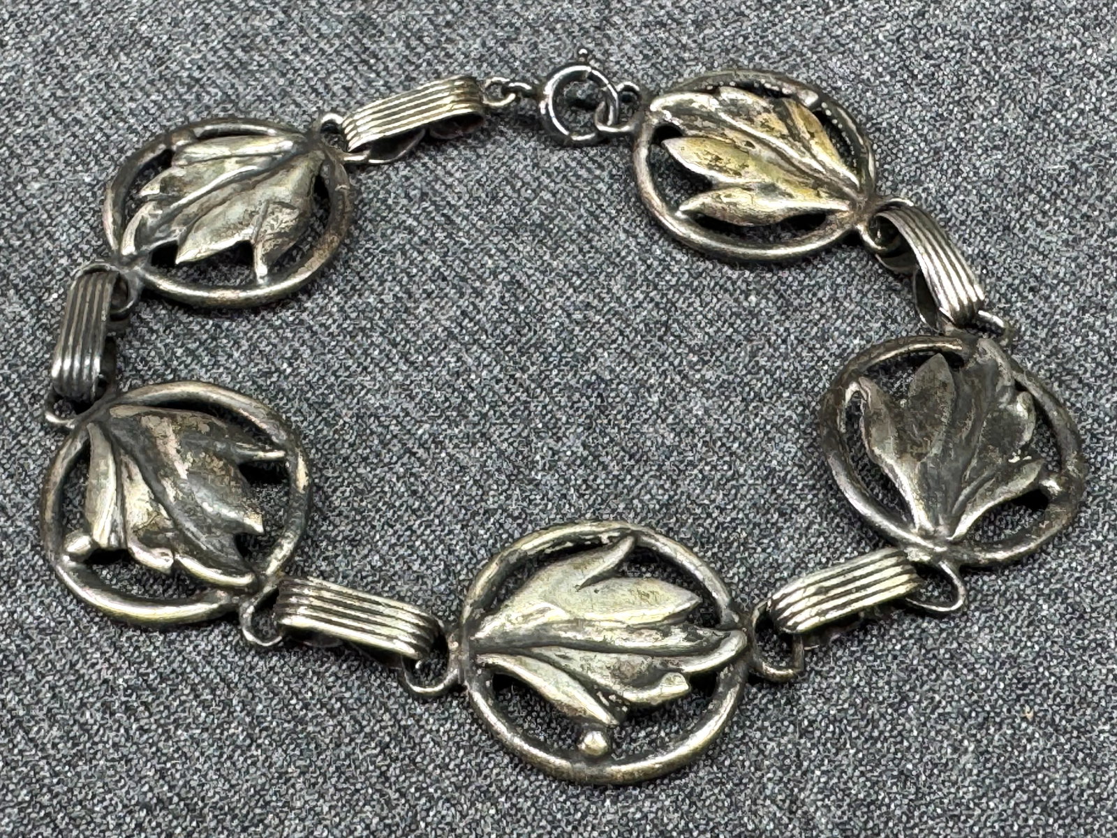 Vintage MCM Danecraft sterling silver leaf panel bracelet . *d (1 of 12)