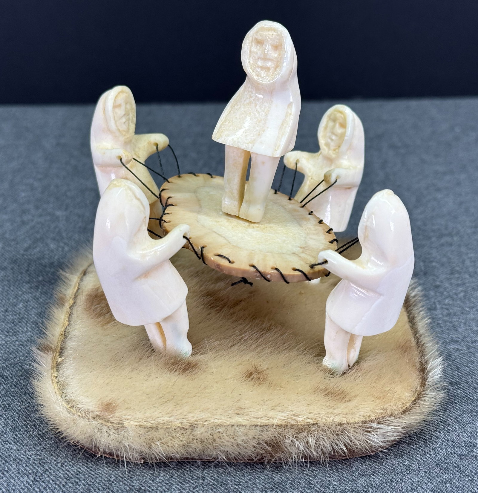 Dwight Milligrock Sr. (1911-1994) Inupiaq Nalukataq Whaling Ceremony Trampoline Carving. Inuit Art: IN HOUSE FLAT SHIPPING & HANDLING COST WITHIN ALL THE U.S. : $12 To bypass LiveShipping, and use our In-House shipping service for $12 or shipping combined for multiple lots, please select “Arrange 
