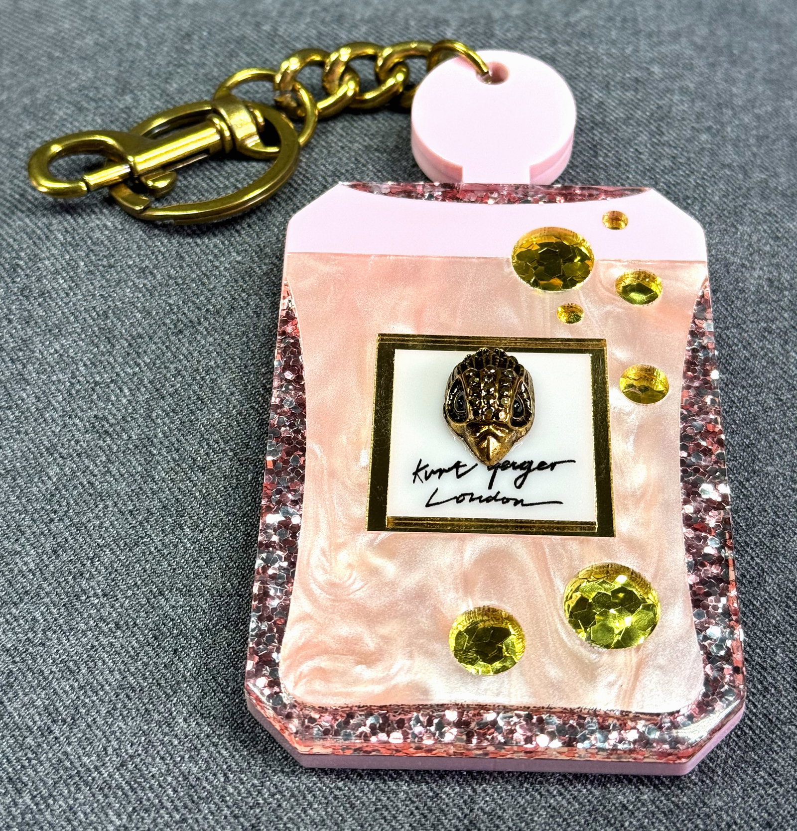 Kurt Geiger London jeweled & glitter in acrylic perfume bottle keyring bag accessory (1 of 5)