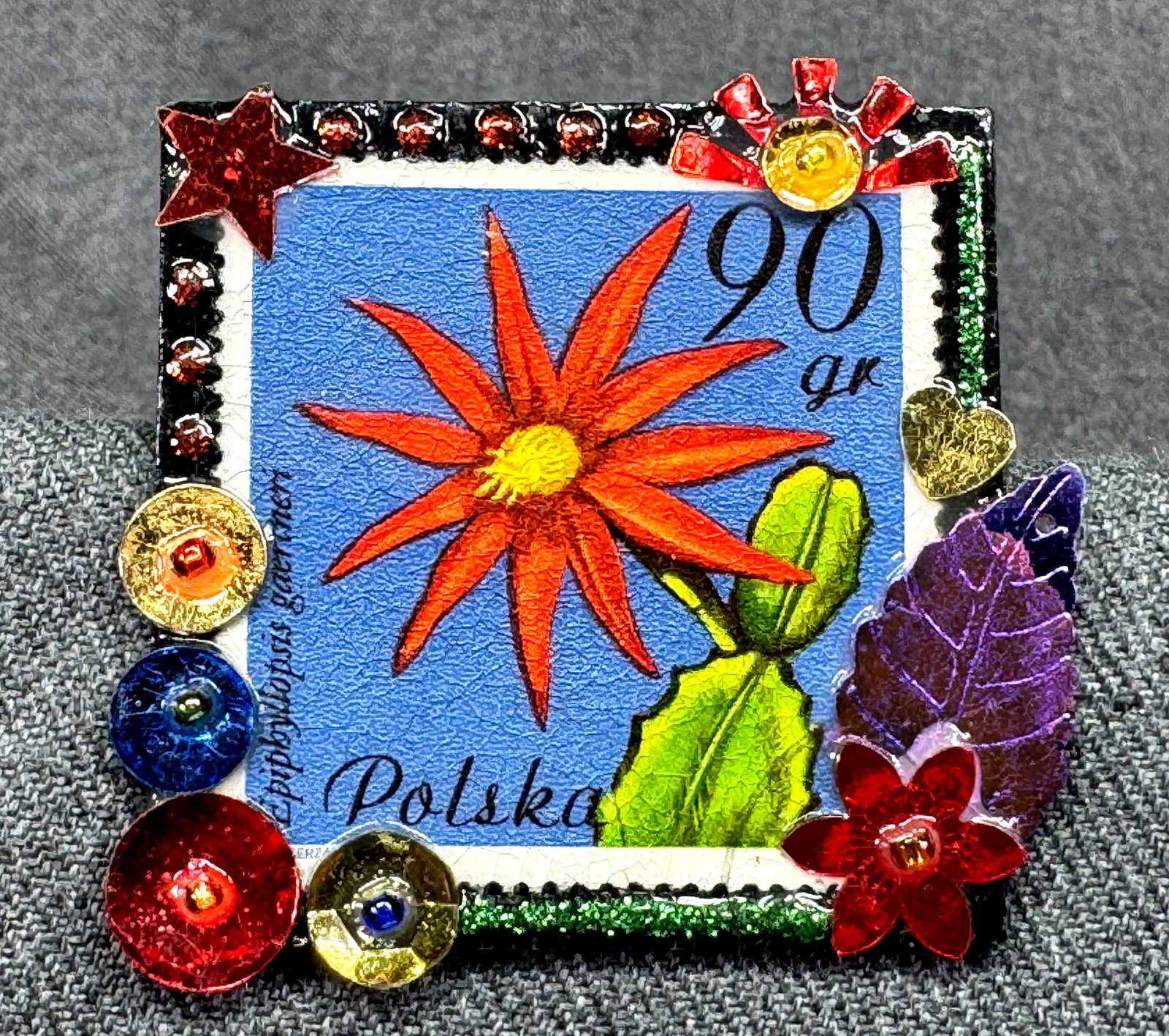 Vintage 90s by Willow artsy Poland Succulent Plant mixed media brooch pin *a (1 of 5)