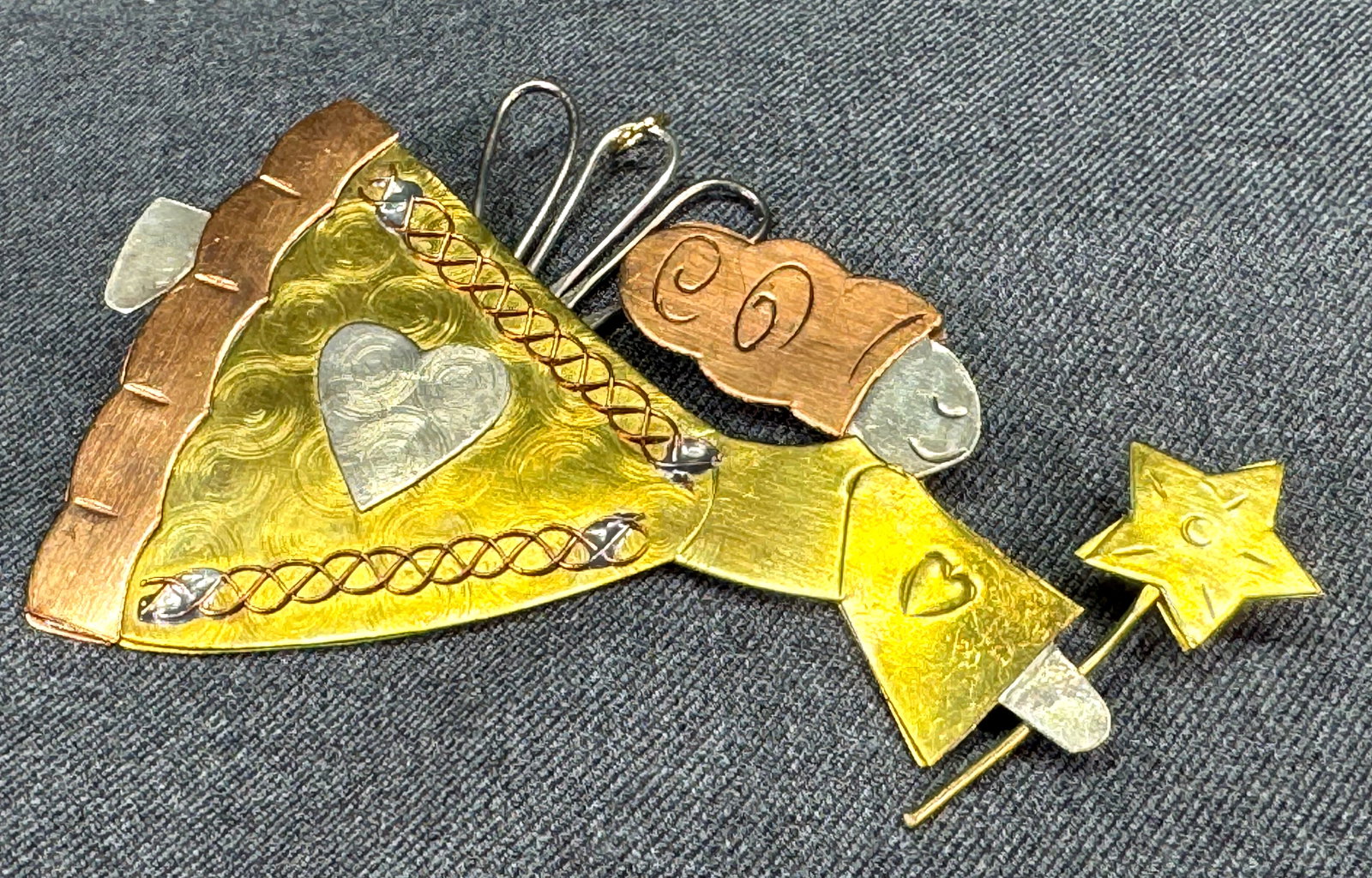 Vintage artisan double sided multi metal angel with star wand big ornament pendant: IN HOUSE FLAT SHIPPING & HANDLING COST WITHIN ALL THE U.S. : 7 To bypass LiveShipping, and use our In-House shipping service for 7 or shipping combined for multiple lots, plase select “Arrange Your 