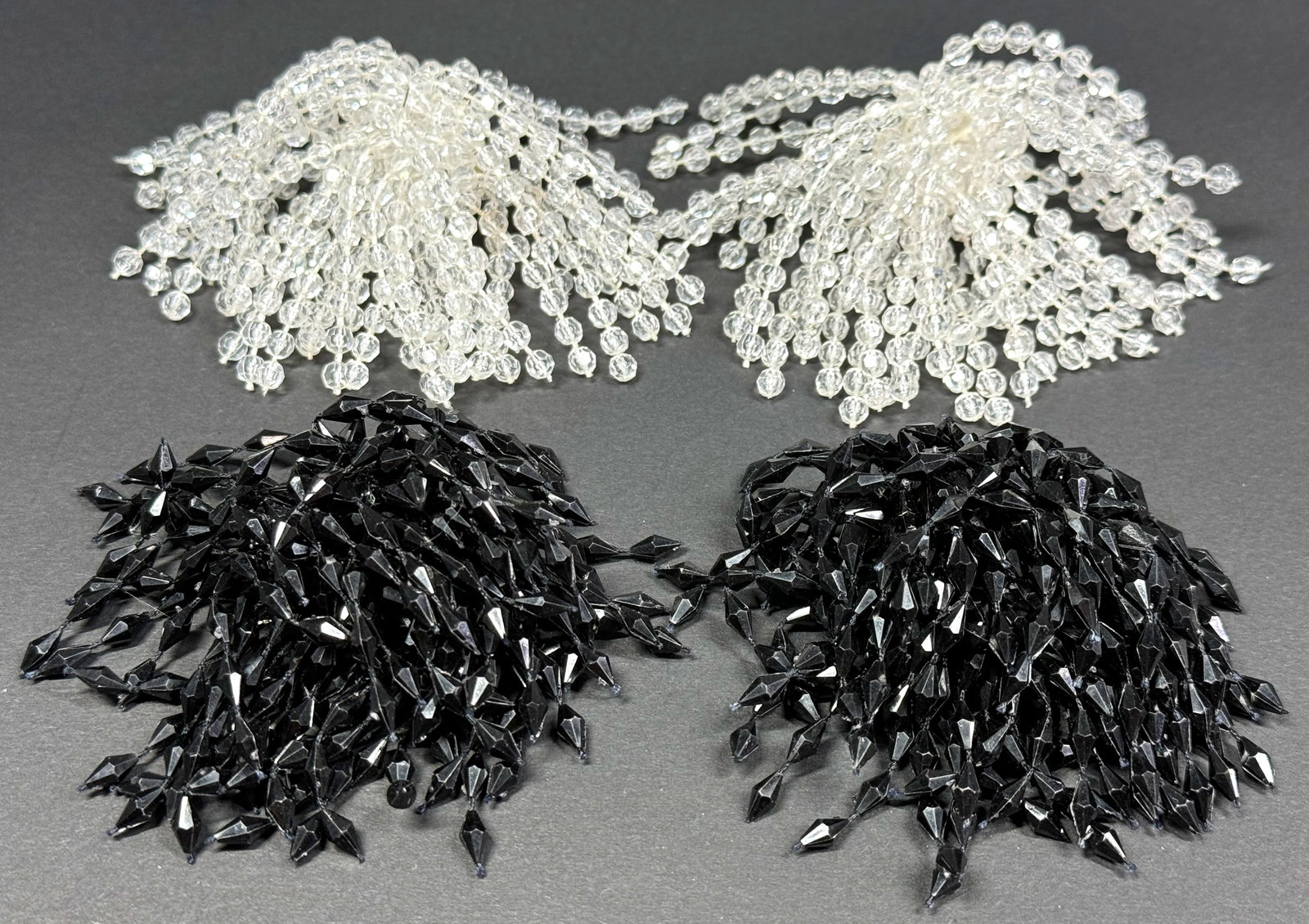 Vintage assorted black & clear plastic waterfall beads shoe clips.: IN HOUSE FLAT SHIPPING & HANDLING COST WITHIN ALL THE U.S. : 7 To bypass LiveShipping, and use our In-House shipping service for 7 or shipping combined for multiple lots, please select “Arrange Your