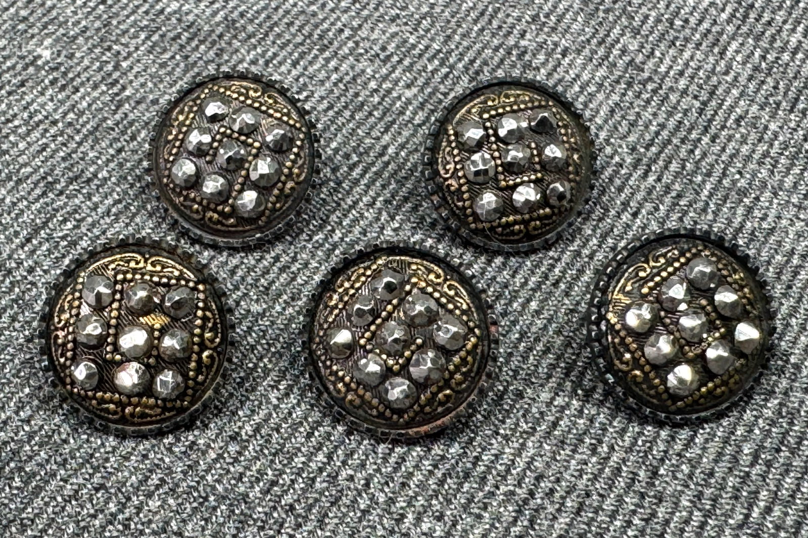 Antique Victorian cut steel buttons. Lot of 5 (1 of 4)