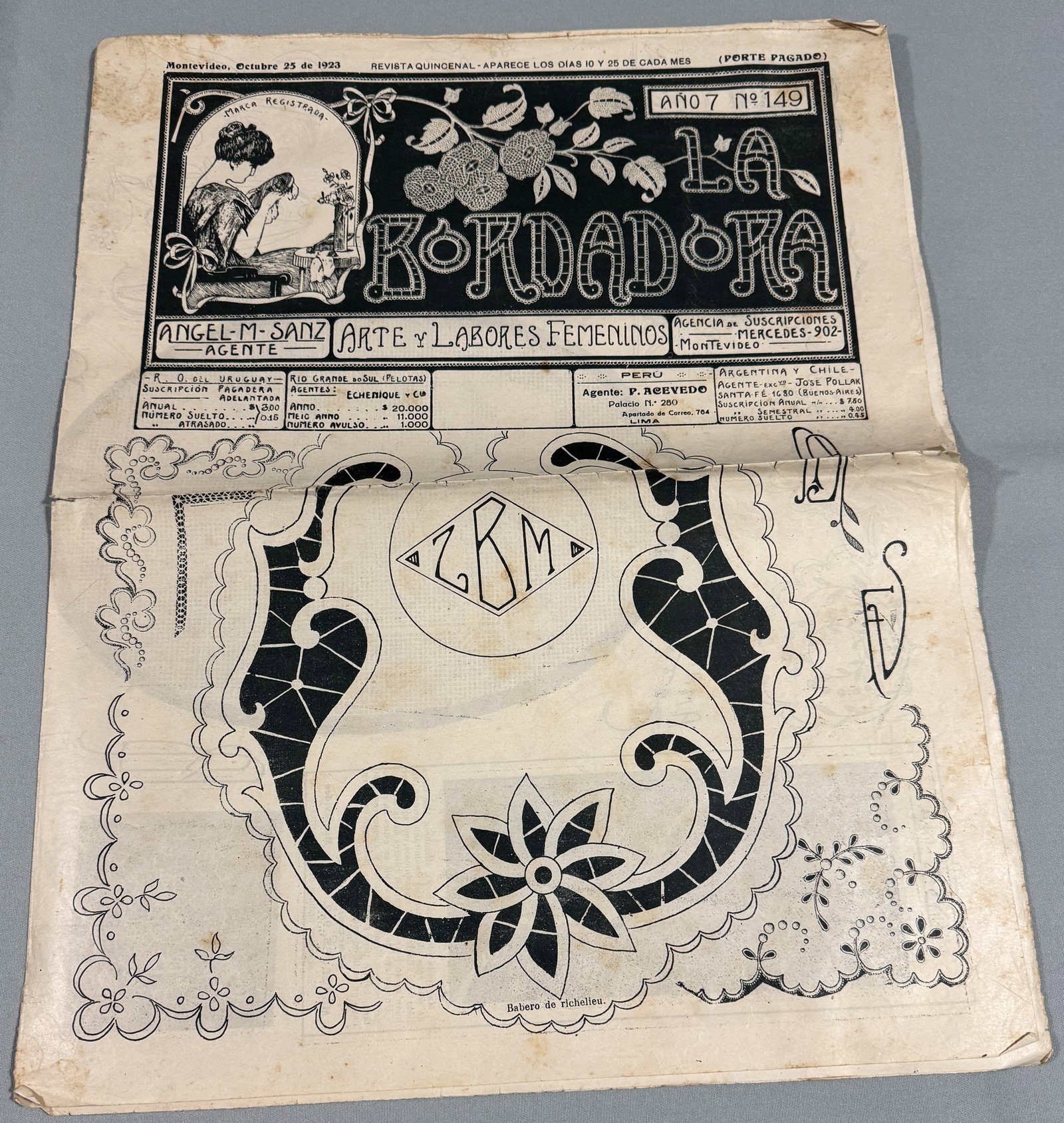 1923 "The embroiderer" embroidery and crafts patterns paper magazine. Original . (1 of 7)