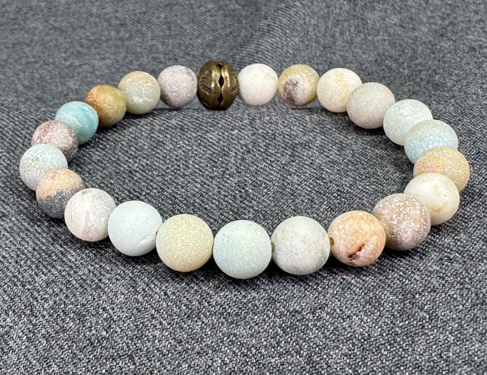 Matte Amazonite Beaded Strech Bracelet with Bronze Accent. *f (1 of 7)