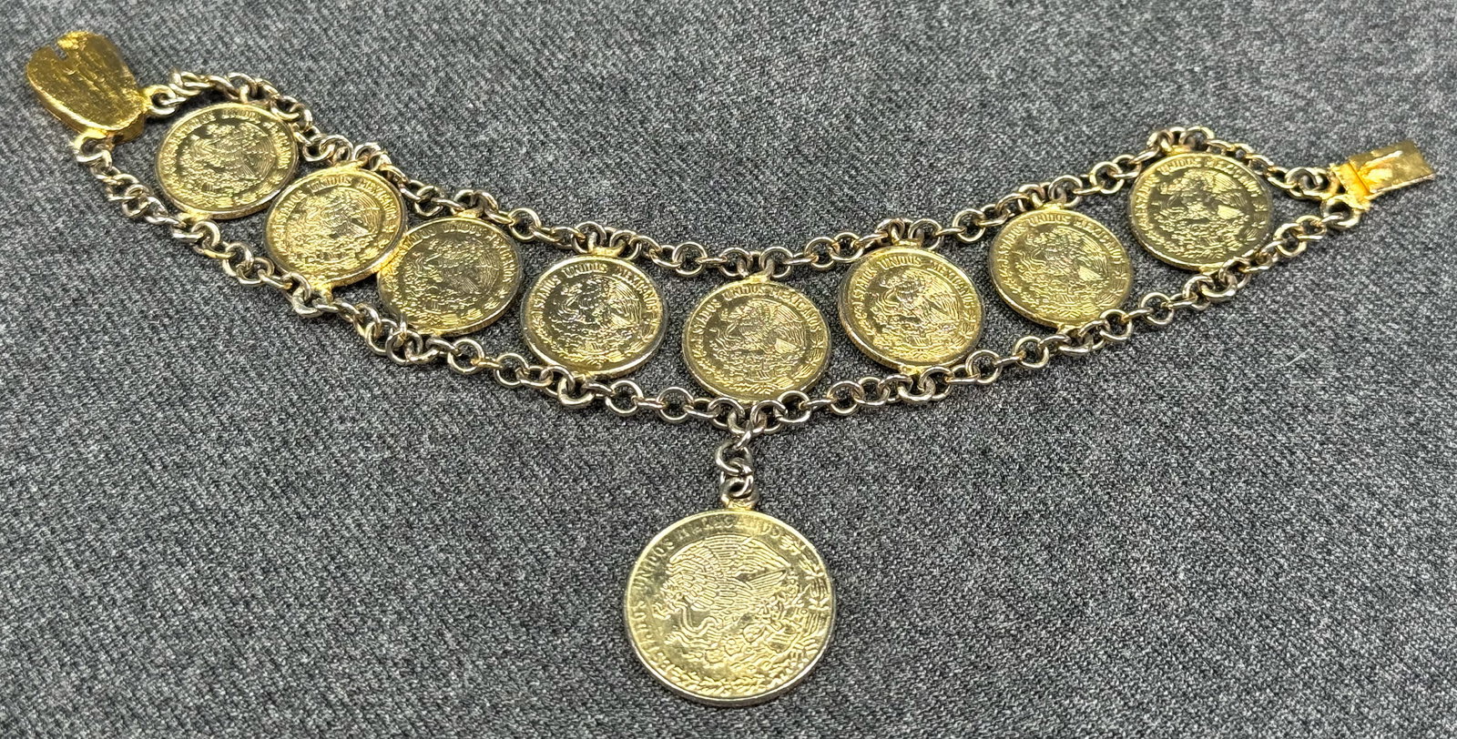 Vintage 70s & 80s real Mexican coins bracelet. Gold-toned. *e (1 of 5)