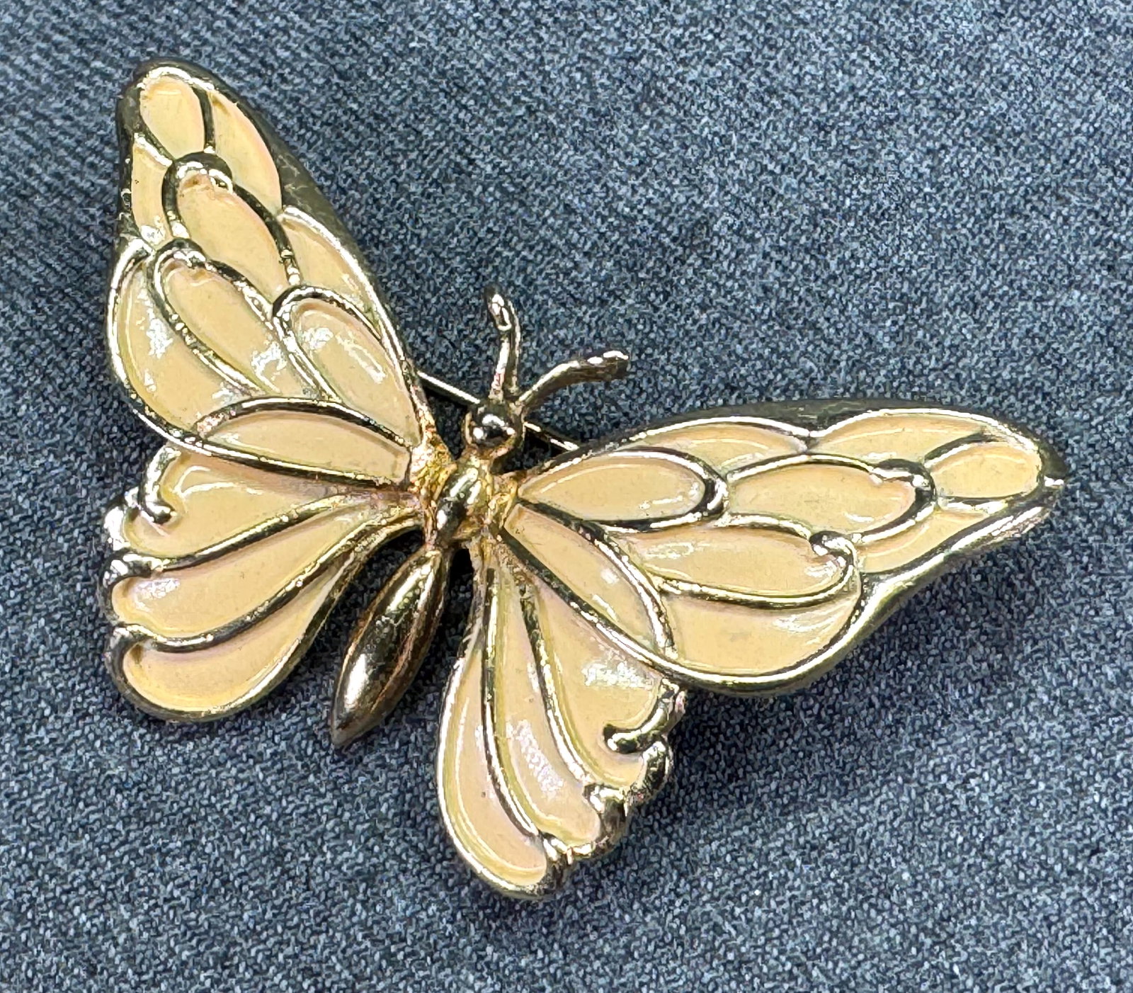 Vintage Napier Butterfly Brooch Pin. Enamel, Gold-toned. *e: Vintage Napier Butterfly Brooch Pin. Enamel, Gold-toned. Marked. For measures please refer to the pictures that were taken with a measuring tape. Weight: 16 Grams. IN HOUSE FLAT SHIPPING & HANDLING CO