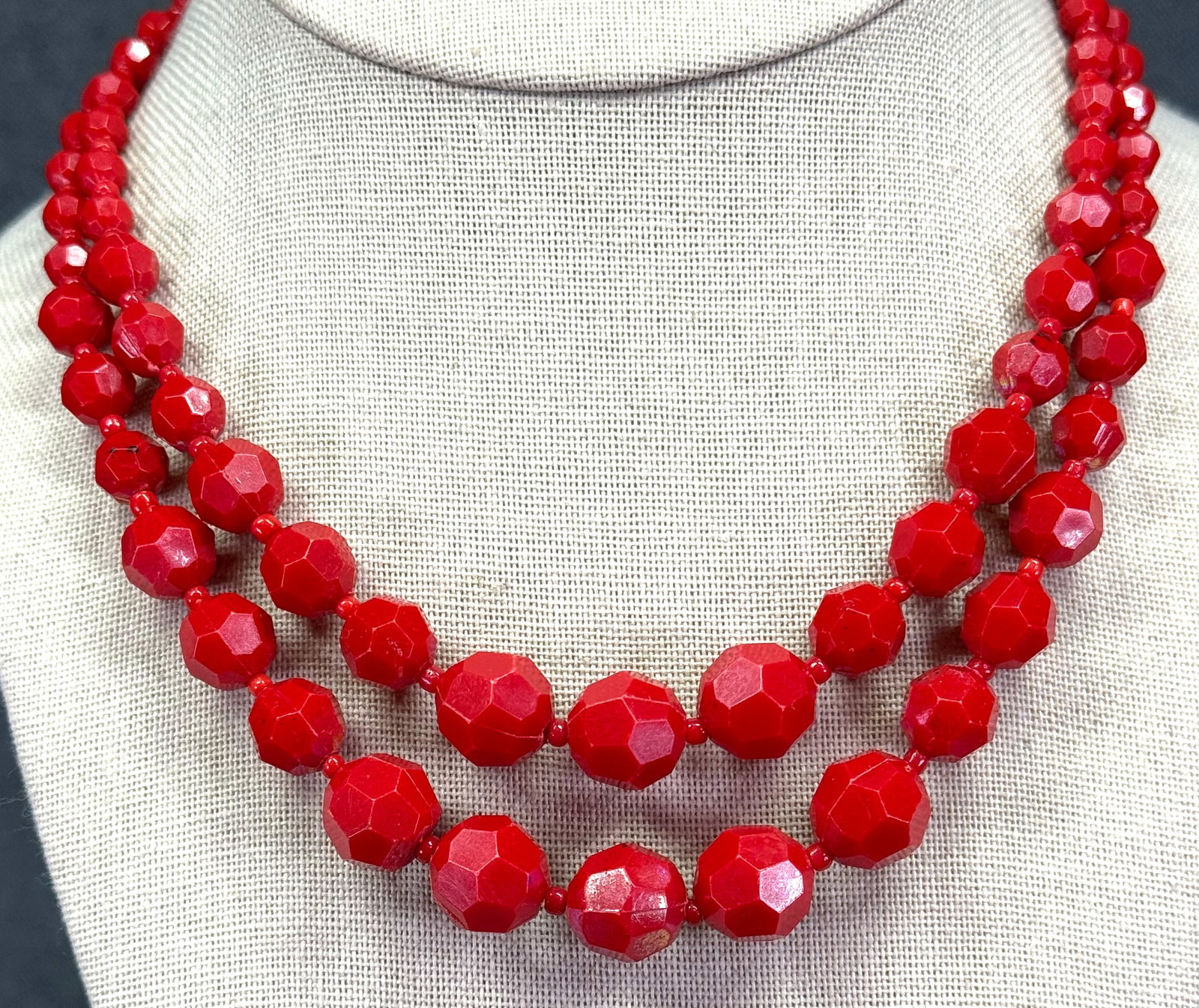 Vintage German red plastic beads collar necklace. Assorted beads, 2 strands. *e (1 of 6)