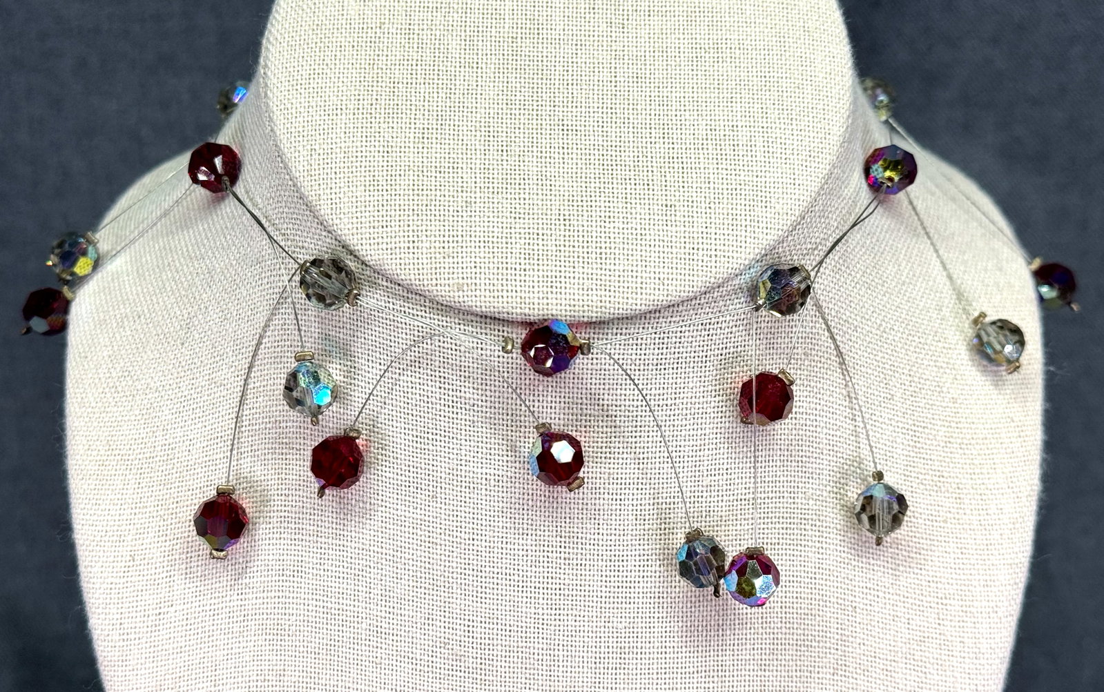 Vintage artisan AB crystals haphazard headpins collar necklace. *e (1 of 5)
