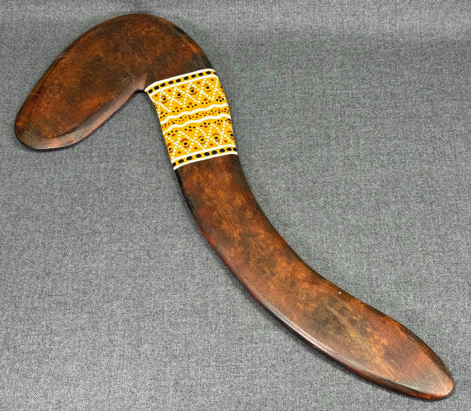 Aboriginal Australia Ceremonial Boomerang. Carved and painted wood.: IN HOUSE FLAT SHIPPING & HANDLING COST WITHIN ALL THE U.S. : $35 To bypass LiveShipping, and use our In-House shipping service for $35 or shipping combined for multiple lots, please select “Arrange 