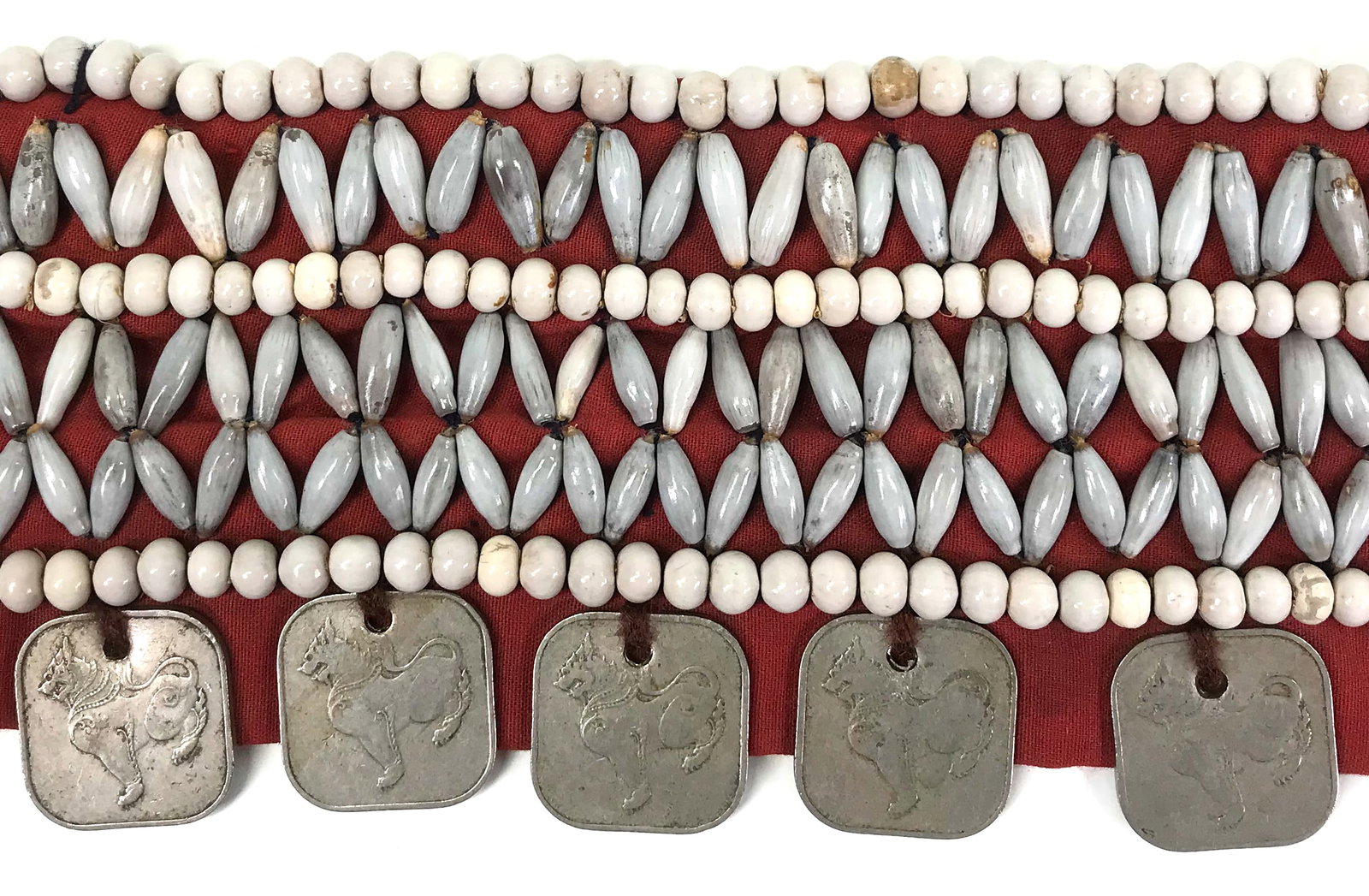 Old Burmese belt. Seeds, pyas coins, cloth.: IN HOUSE FLAT SHIPPING & HANDLING COST WITHIN ALL THE U.S. : $14 To bypass LiveShipping, and use our In-House shipping service for $14 or shipping combined for multiple lots, please select “Arrange 