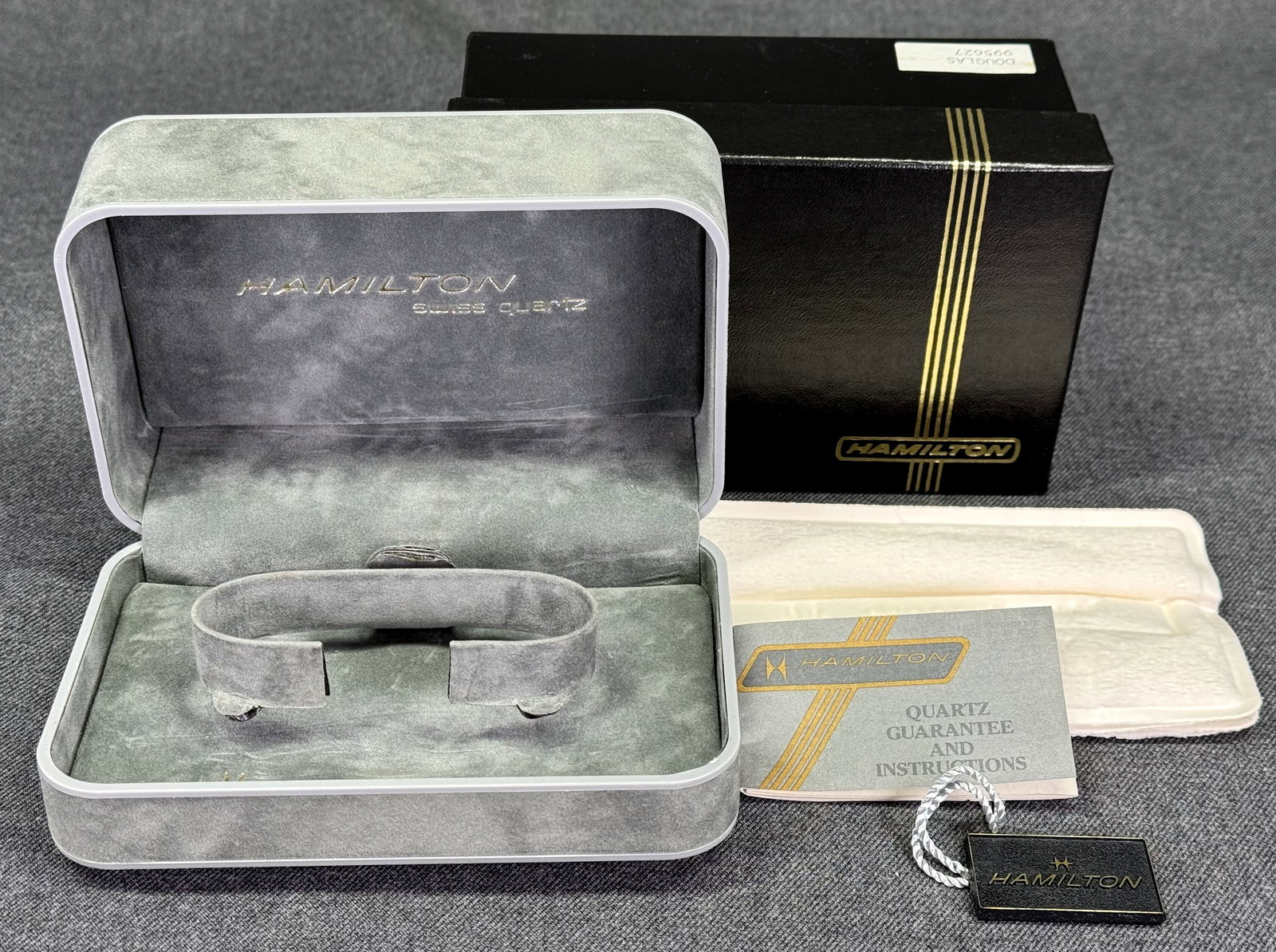 Vintage Hamilton Swiss Quartz Wristwatch Box.: IN HOUSE FLAT SHIPPING & HANDLING COST WITHIN ALL THE U.S. : $7 To bypass LiveShipping, and use our In-House shipping service for $7 or shipping combined for multiple lots, please select “Arrange Yo