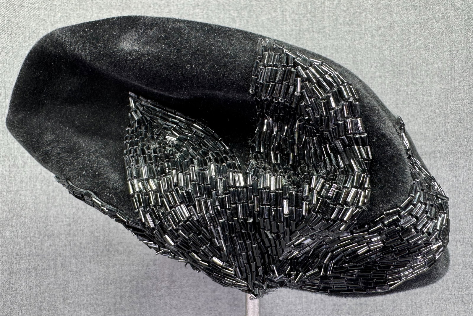Vintage Saks Fifth Ave Debutante black beaded leaves felt hat: IN HOUSE FLAT SHIPPING & HANDLING COST WITHIN ALL THE U.S. : $10 To bypass LiveShipping, and use our In-House shipping service for $10 or shipping combined for multiple lots, please select “Arrange 