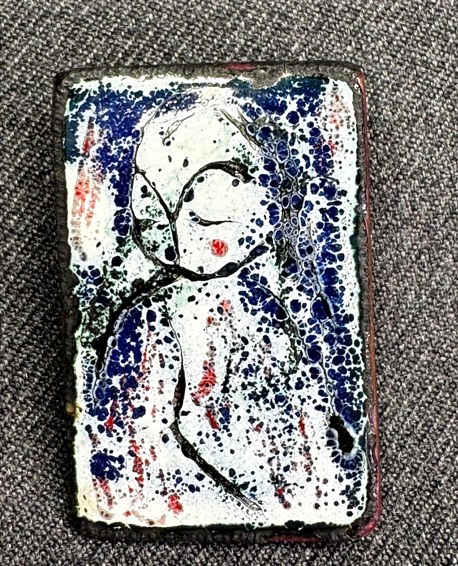 Vintage MCM L. Tarachas enamel on copper figural in blue brooch pin: IN HOUSE FLAT SHIPPING & HANDLING COST WITHIN ALL THE U.S. : $7 To bypass LiveShipping, and use our In-House shipping service for $7 or shipping combined for multiple lots, please select “Arrange Yo