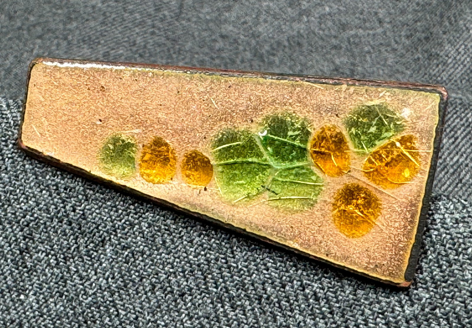 Vintage MCM L. Tarachas enamel on copper fall is coming brooch pin: IN HOUSE FLAT SHIPPING & HANDLING COST WITHIN ALL THE U.S. : $7 To bypass LiveShipping, and use our In-House shipping service for $7 or shipping combined for multiple lots, please select “Arrange Yo