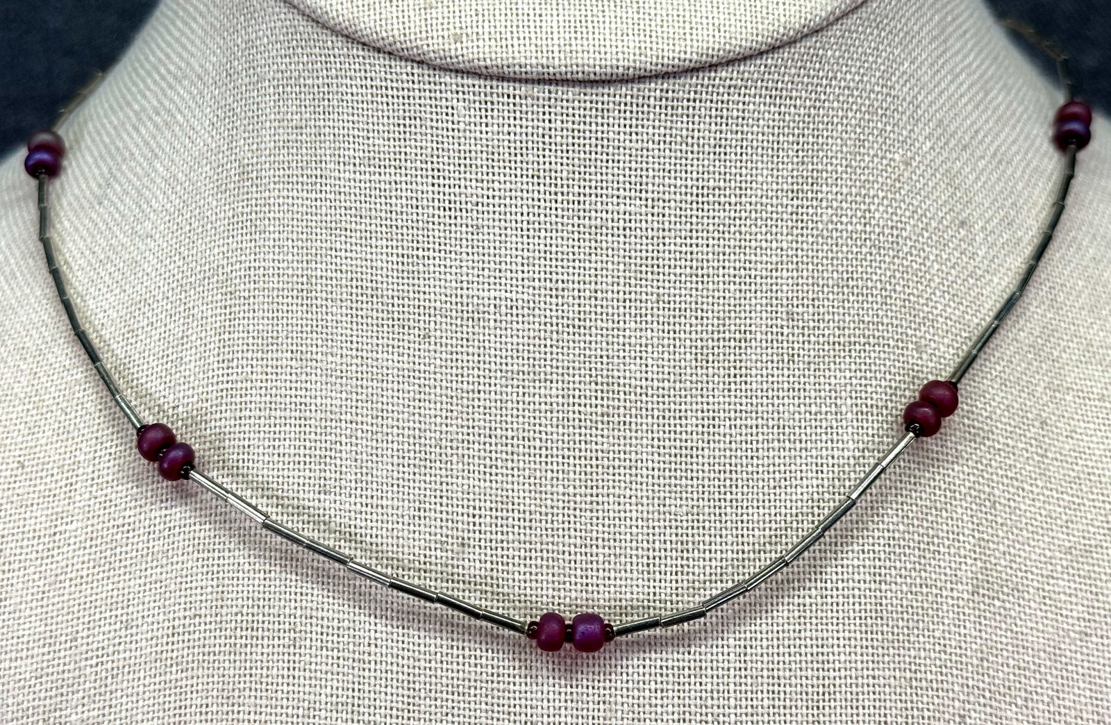 Vintage Native Anerican style glass liquid silver beaded choker necklace #A (1 of 5)