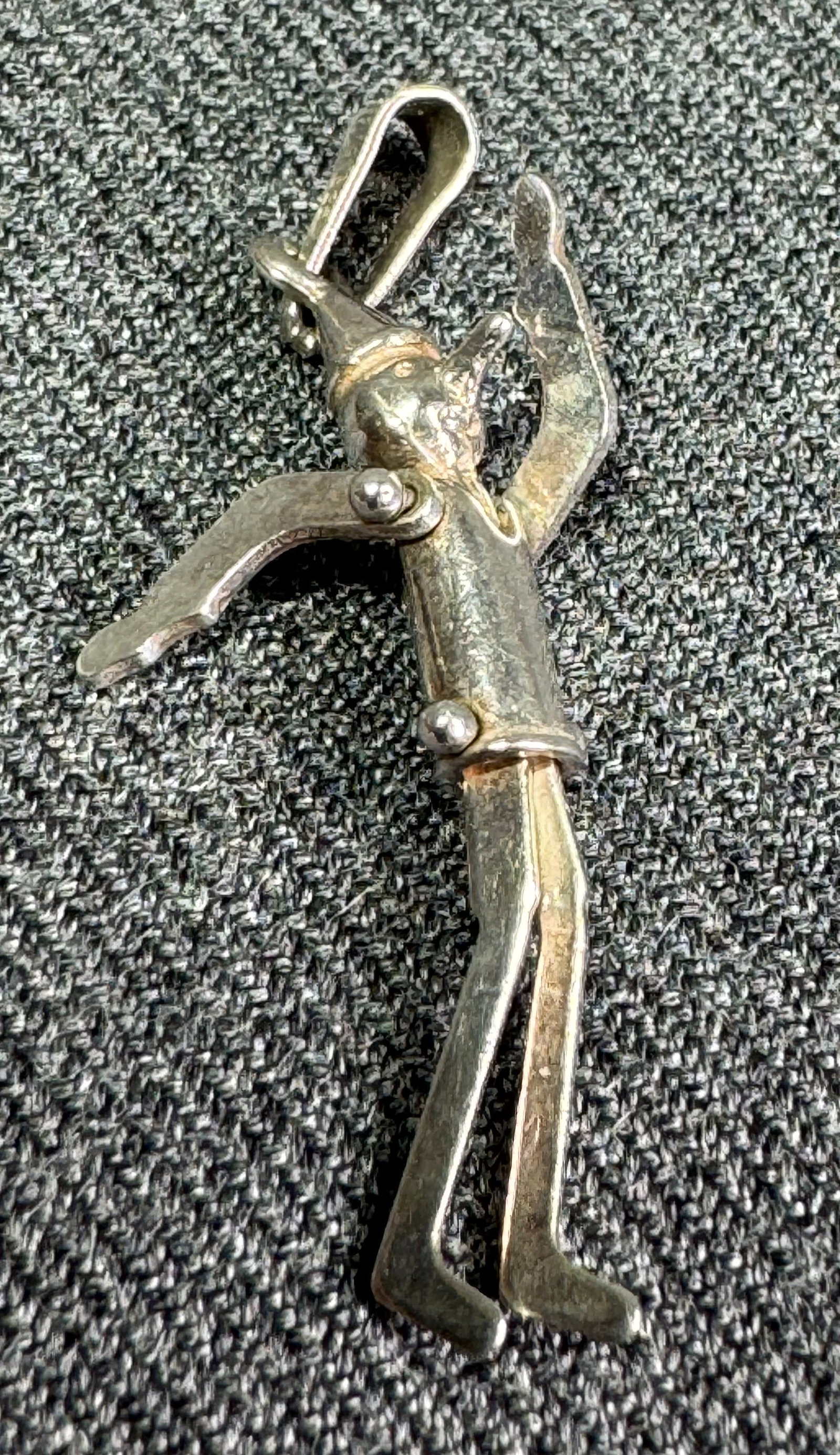 Vintage Arezzo Italy sterling silver articulated joints Pinocchio charm pendant: IN HOUSE FLAT SHIPPING & HANDLING COST WITHIN ALL THE U.S. : $7 To bypass LiveShipping, and use our In-House shipping service for $7 or shipping combined for multiple lots, please select “Arrange Yo