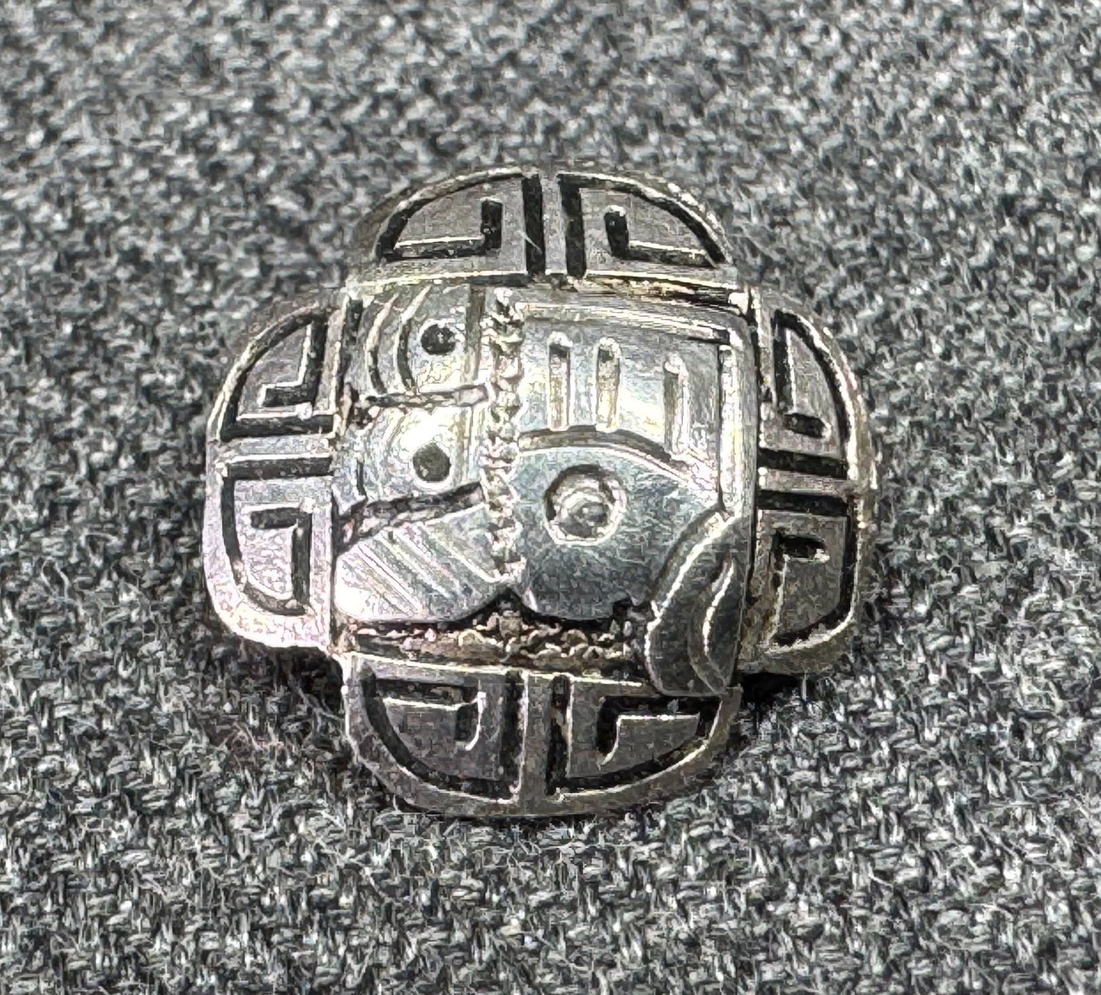 Vintage Peruvian ethnic silver miniature button.: IN HOUSE FLAT SHIPPING & HANDLING COST WITHIN ALL THE U.S. : $7 To bypass LiveShipping, and use our In-House shipping service for $7 or shipping combined for multiple lots, please select “Arrange Yo