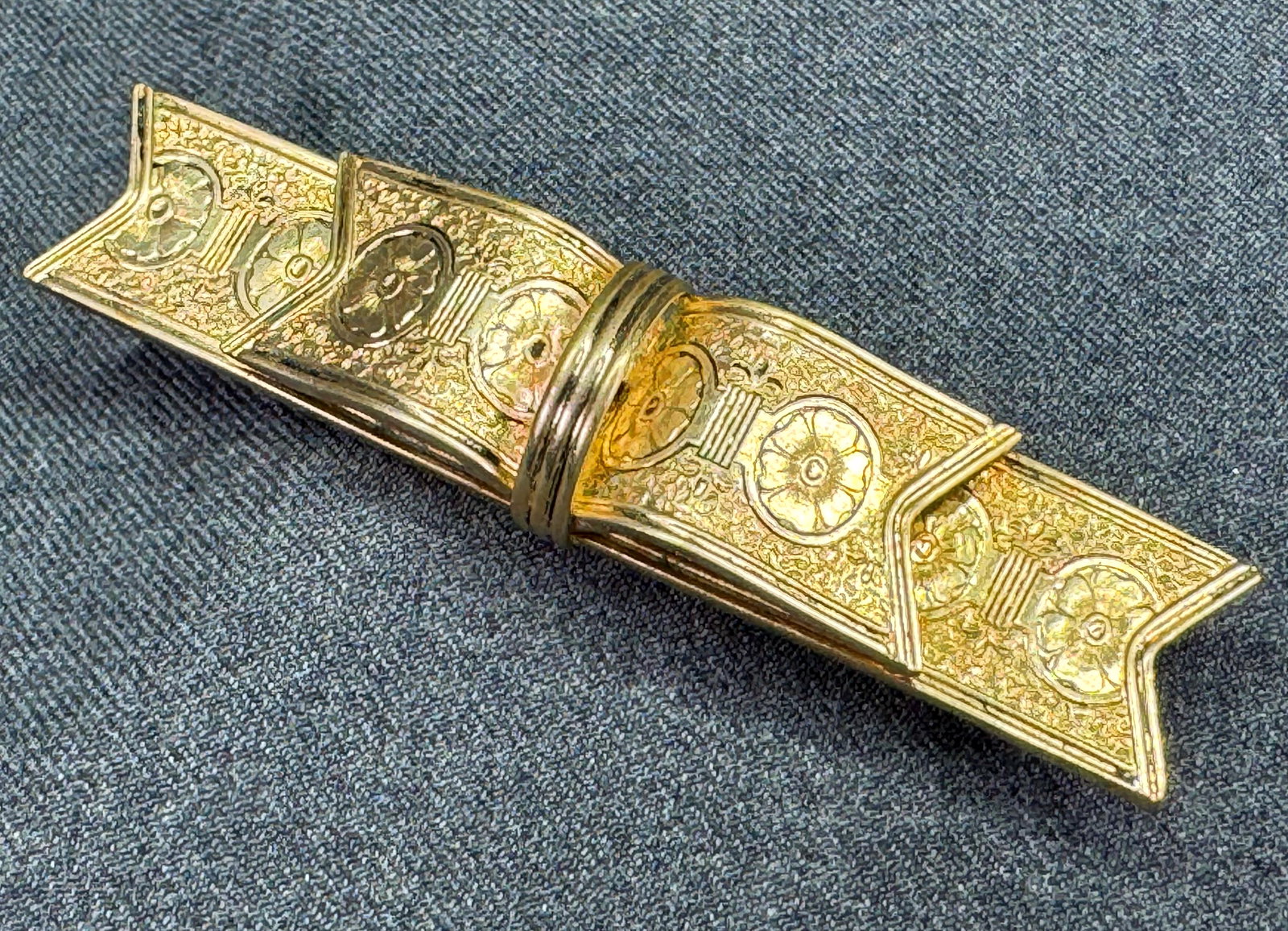 Unsigned Coro Victorian Revival Taille d’Epargne Enamel Floral Sash Brooch Pin. 3 3/4" *g (1 of 7)