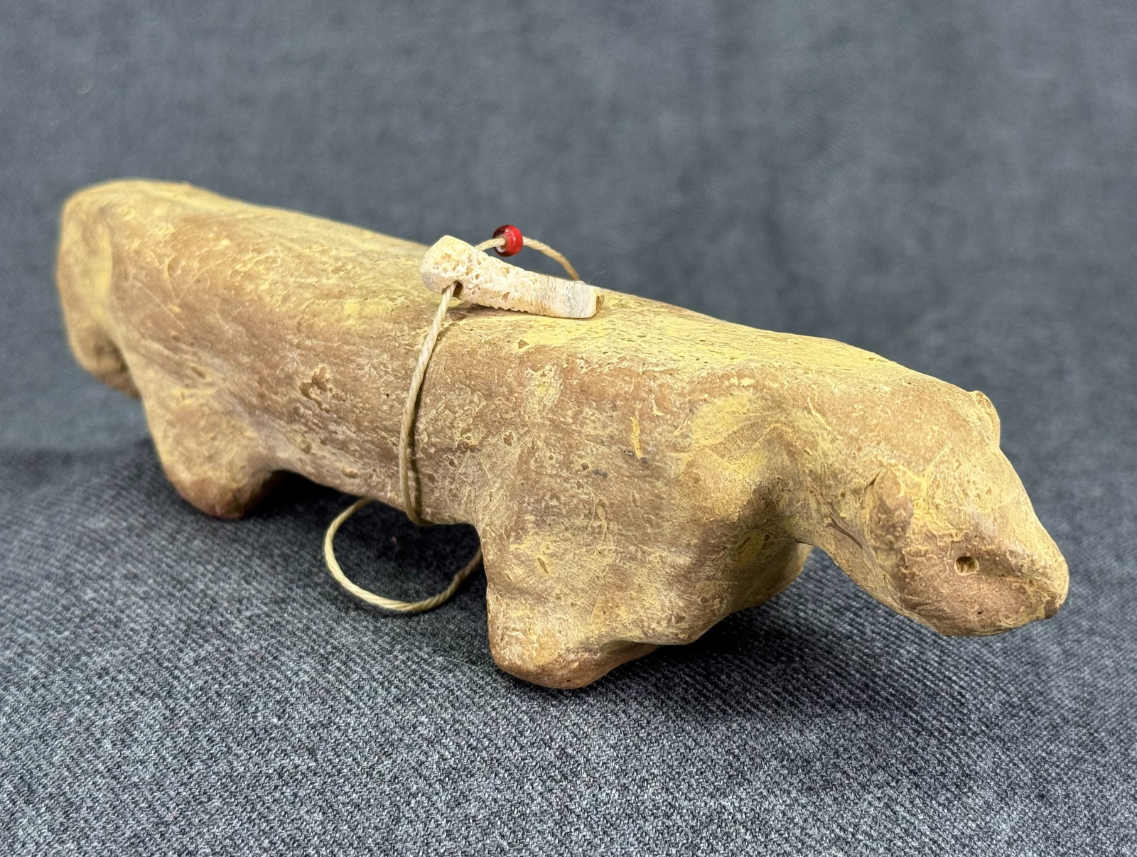 Cochiti Pueblo Pottery Mountain Lion Fetish with Offering Bundle. Signed (1 of 9)