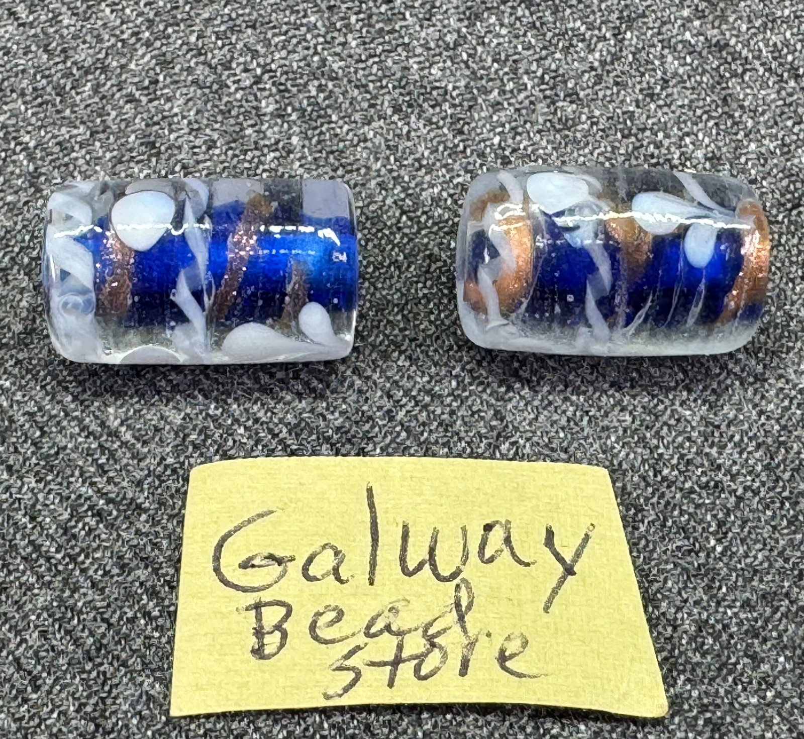 Galway Bead Store Blue Fiorato Aventurine Lampwork Glass Tube Beads. (1 of 5)