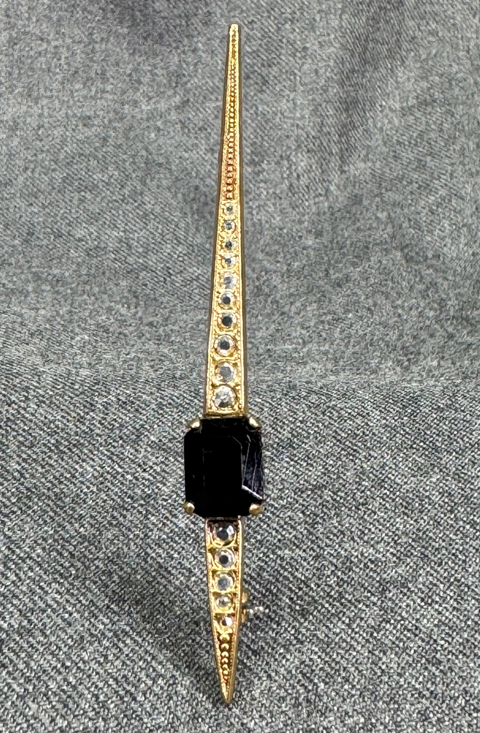 Vintage Retro tapered Bar Brooch Pin. Gold-Tone Black Faceted & Gray Crystal Accents. *f (1 of 5)