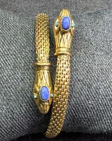 Stella & Dot Egyptian Revival Double Head Snake Coil Mesh Wrap Bracelet. Retired.   *f