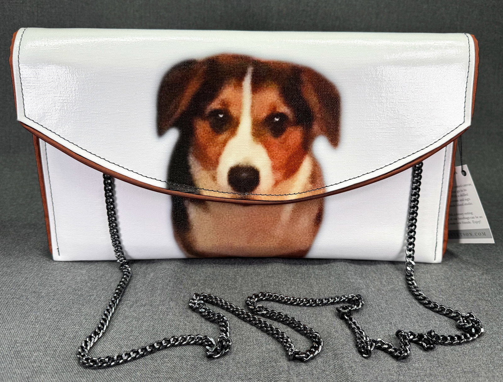 Kent Stetson Signed Dog Crossbody Clutch Purse. Unused tags. Jack Russell Terrier, early version *f (1 of 16)