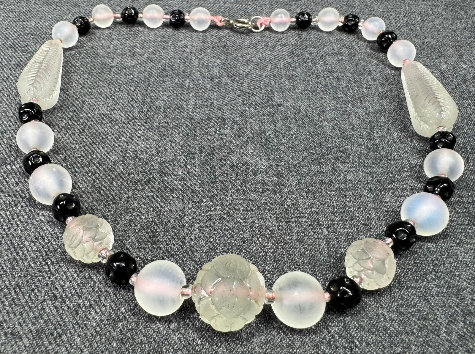 Antique Czech art deco Max Neiger frosted & black glass beaded collar necklace. *B (1 of 9)