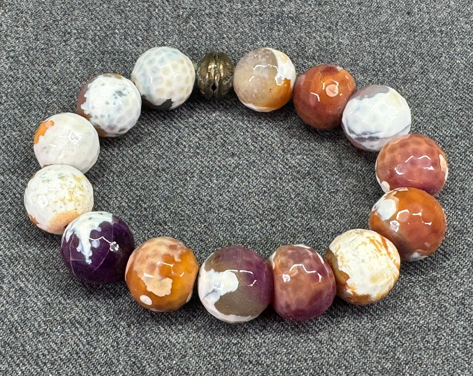 Earth Tone Mixed Agate Beaded Stretch Bracelet with Brass Accent. *f (1 of 7)