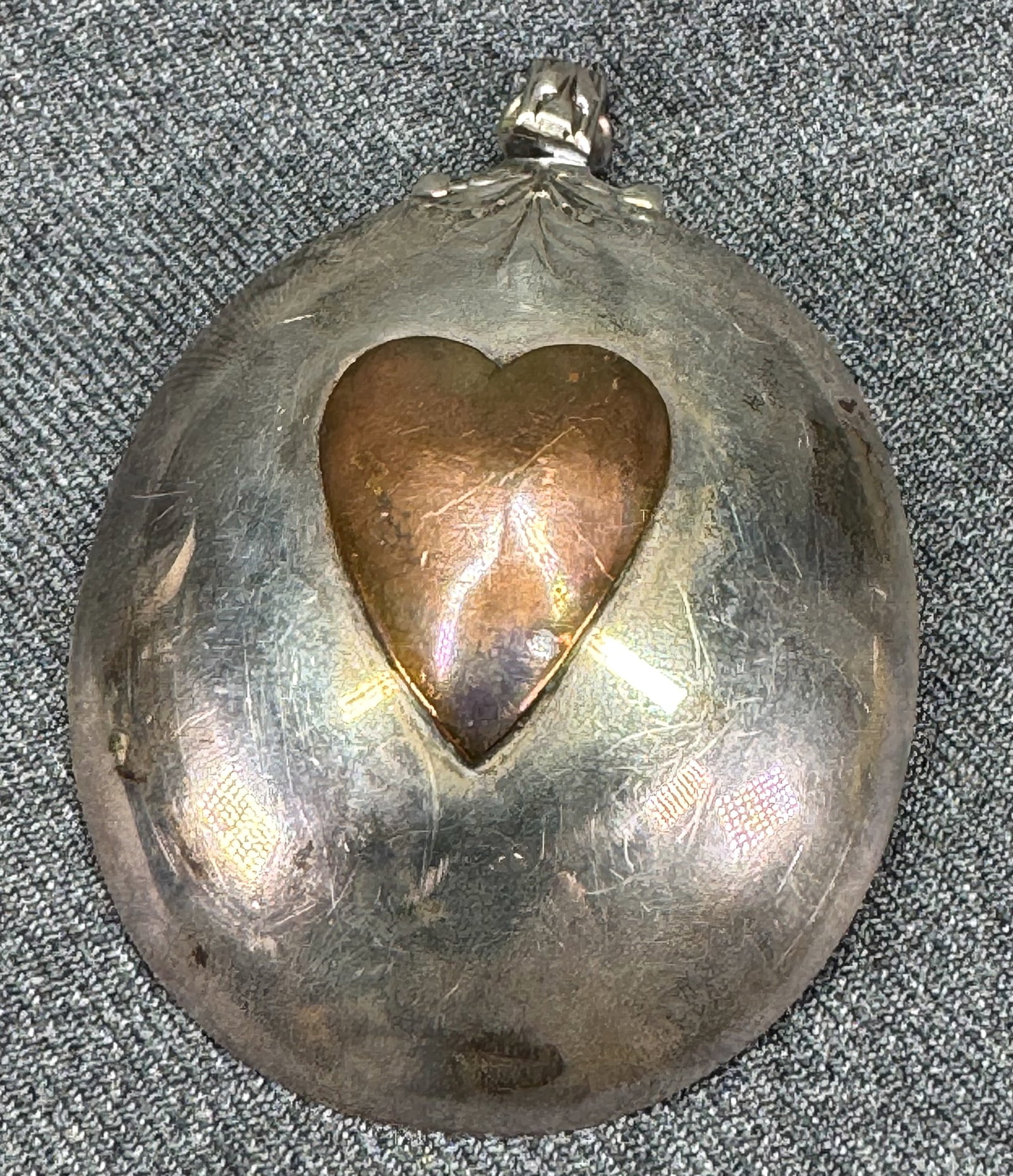Vintage Artisan Copper Heart Cutlery Jewelry big pendant . *f (1 of 4)