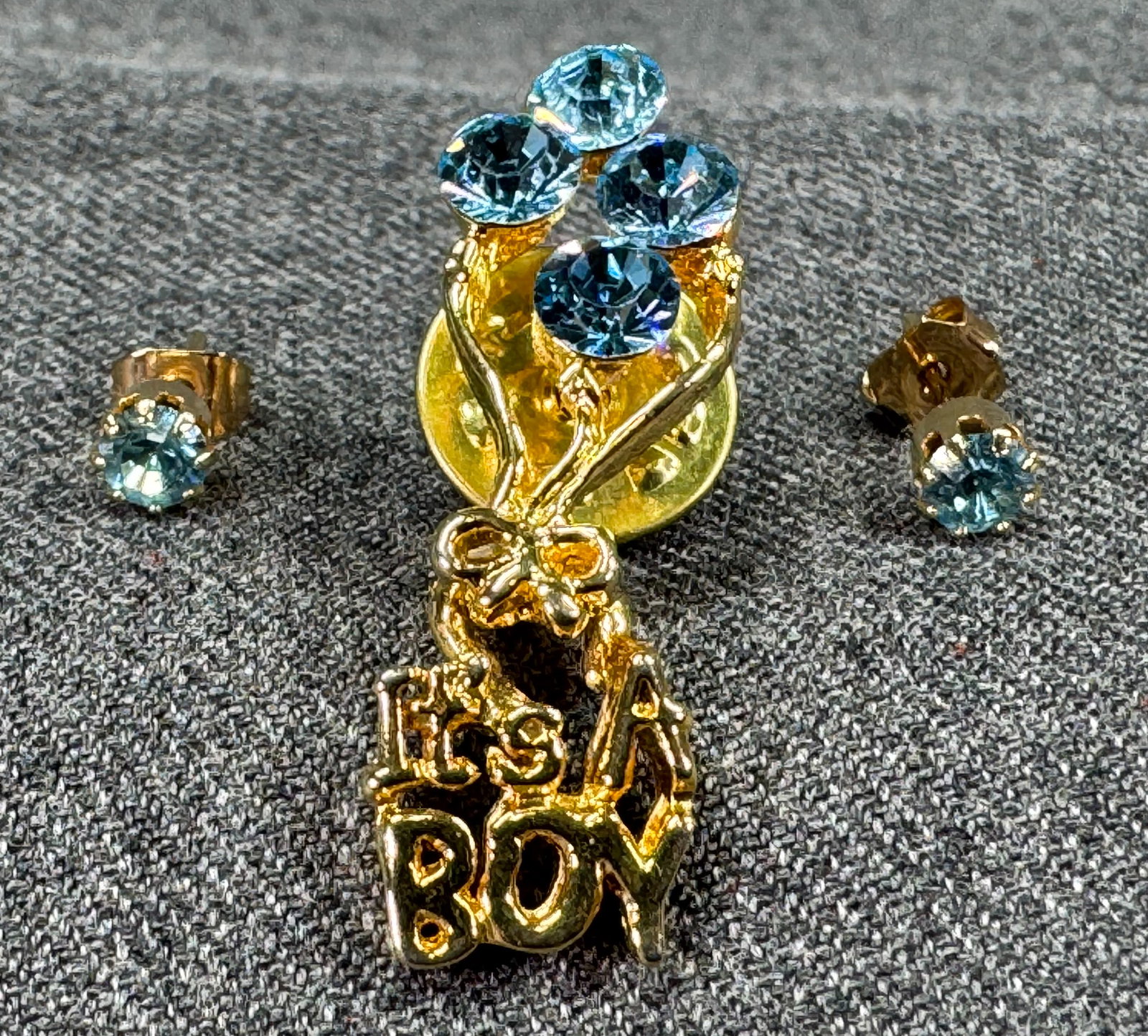 Skyblue crystals balloons "It's a boy" dangle goldtoned pin and stud earrings (1 of 5)