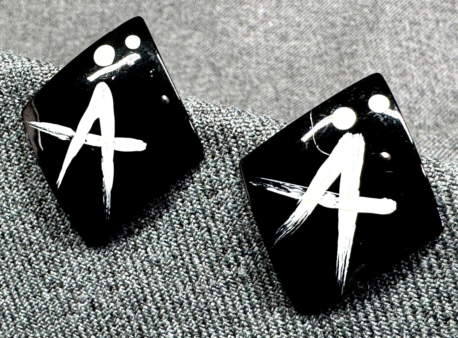 Vintage letter A enamel metal stud earrings (1 of 4)