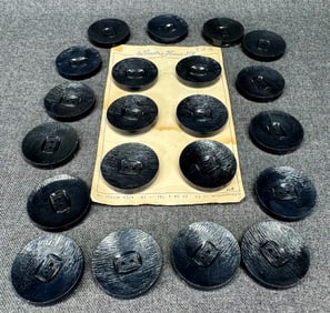 Vintage textured almost balck plastic buttons. 21 in total. Unused