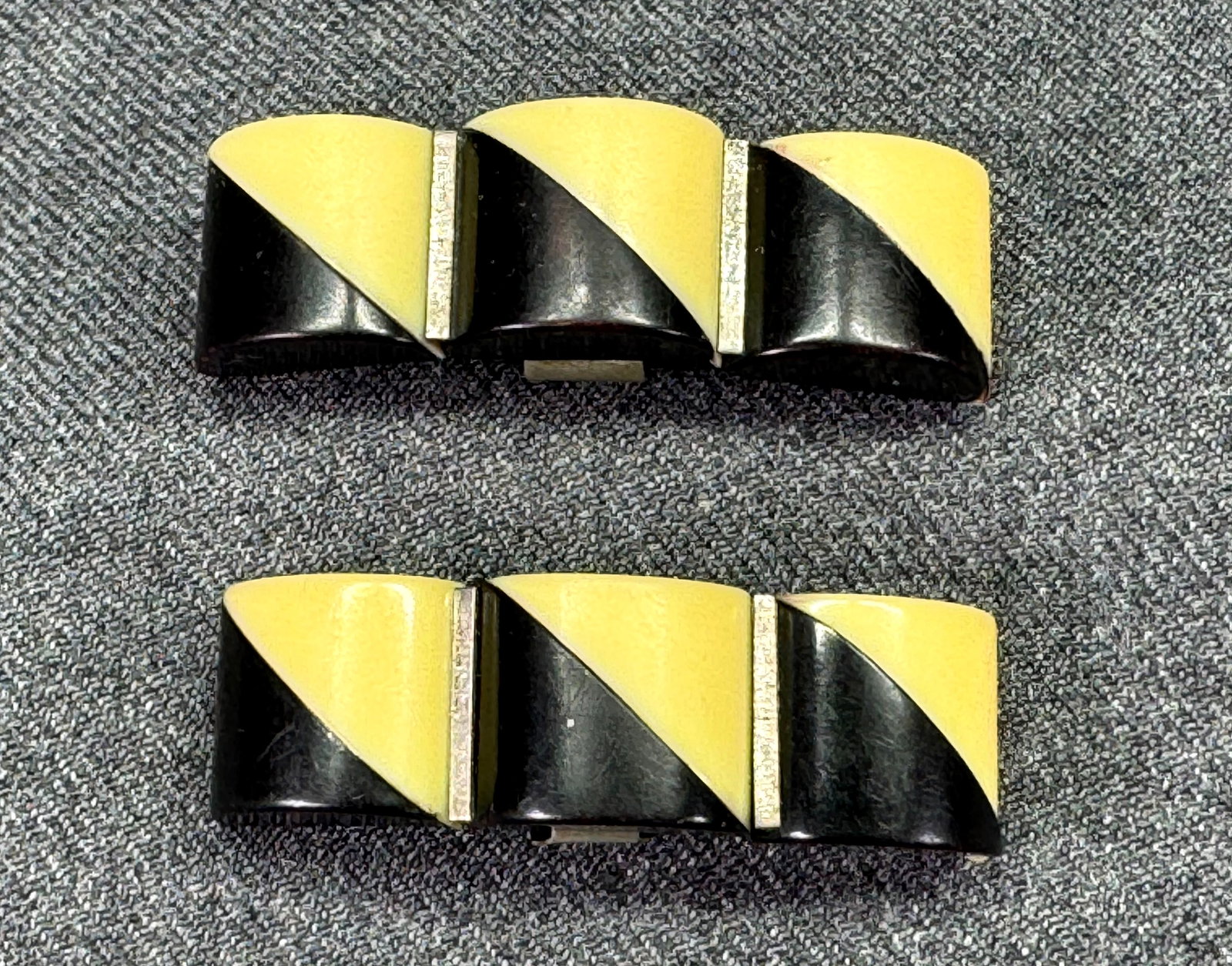 Antique Art Deco Harlequin Style Celluloid Shoe Clips. Black / Cream. *h (1 of 5)