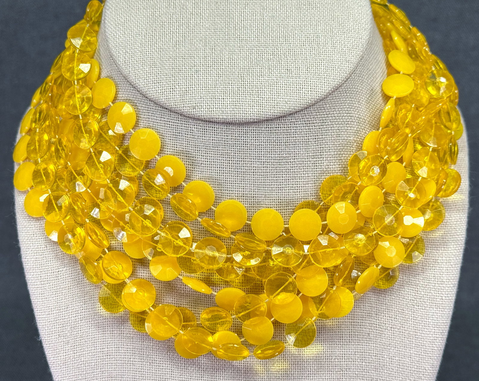 Vintage 1960s Flapper-Style Yellow Multi-Strand Thermoplastic Bead Necklace. *h (1 of 5)
