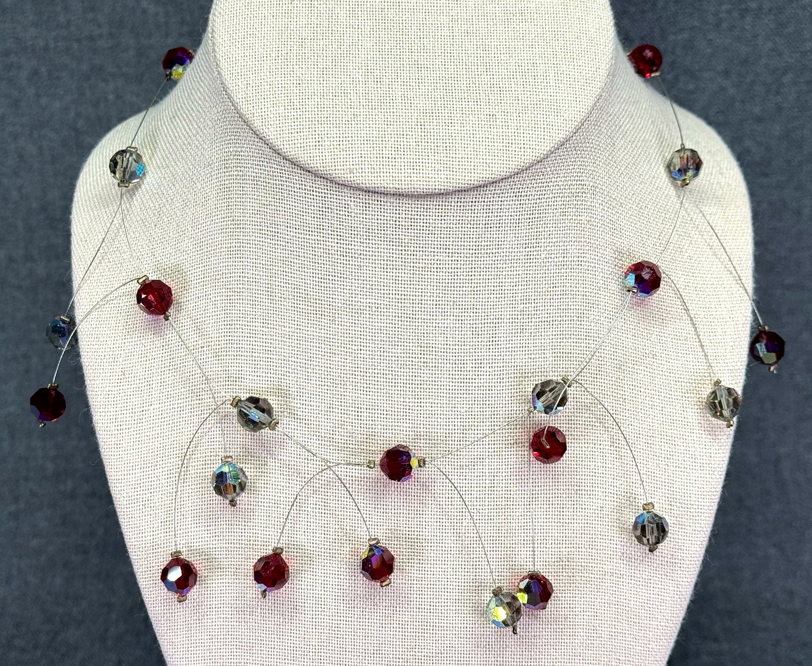 Vintage artisan AB crystals haphazard headpins collar necklace. *e (1 of 6)