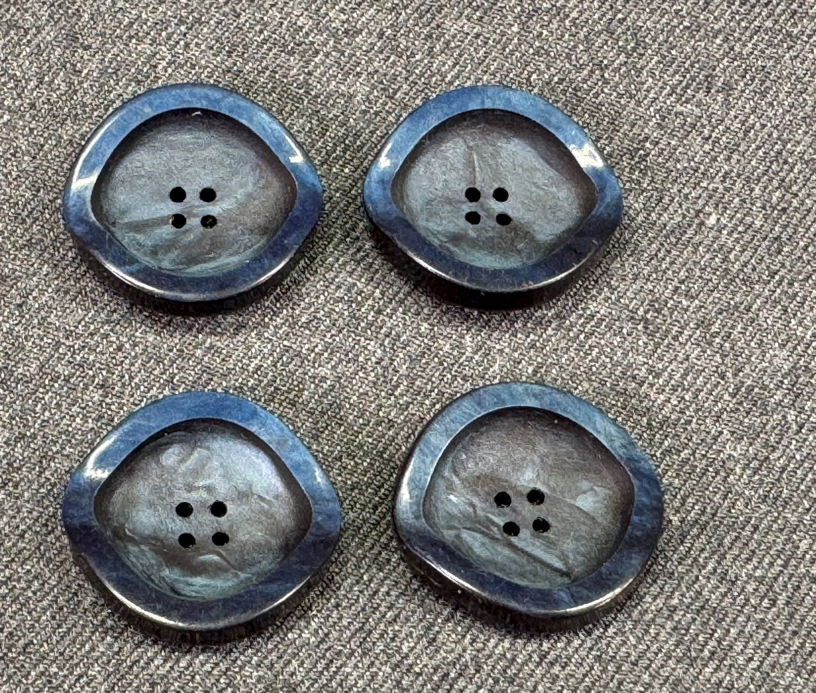 Vintage marbled blue galalith buttons. Lot of 4: IN HOUSE FLAT SHIPPING & HANDLING COST WITHIN ALL THE U.S. : $7 To bypass LiveShipping, and use our In-House shipping service for $7 or shipping combined for multiple lots, please select “Arrang