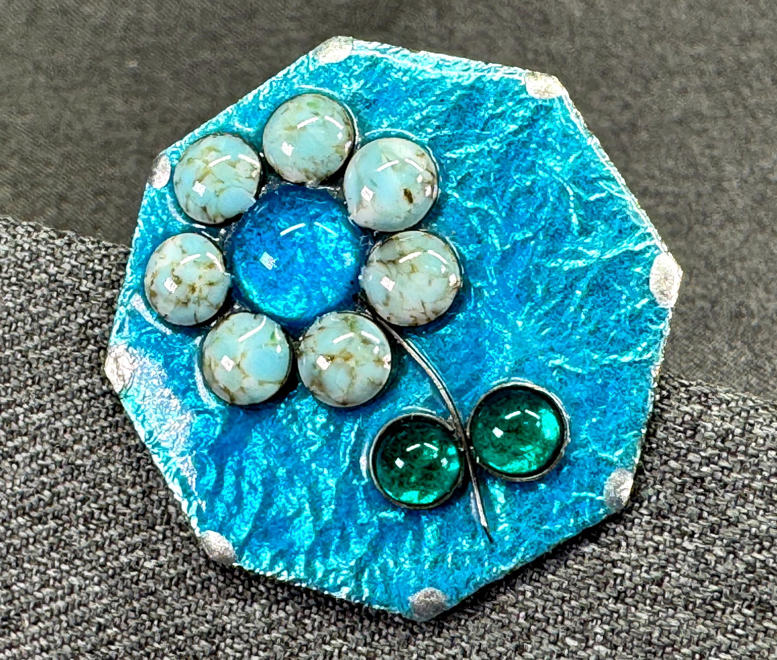 MCM Studio Art Enamel Copper, Wired Glass Cabs Flower Brooch Pin. *i (1 of 5)