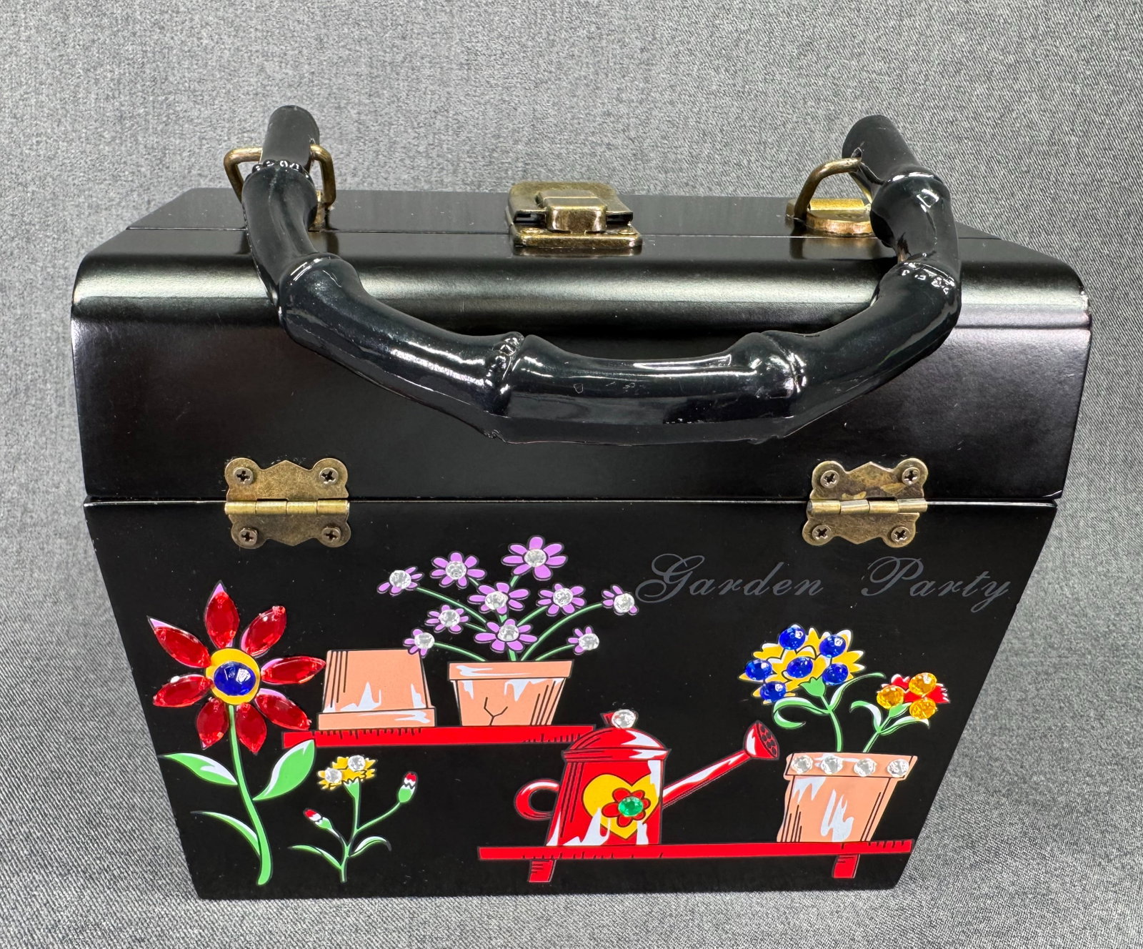 Enid Collins style jeweled & painted Garden Party wood box purse. *i (1 of 12)