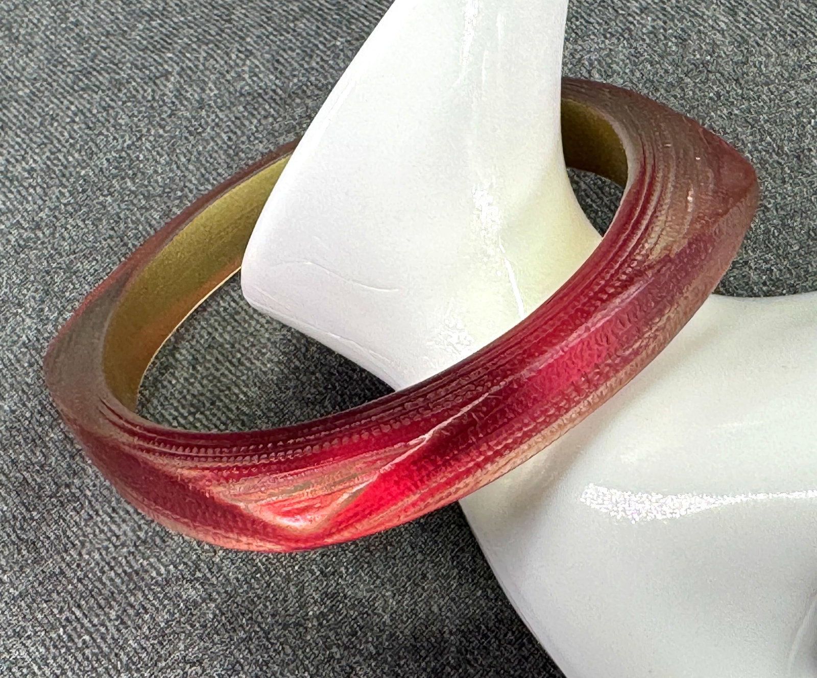 Vintage Early Alexis Bittar Carved Raspberry Lucite Bracelet Bangle. *i (1 of 8)